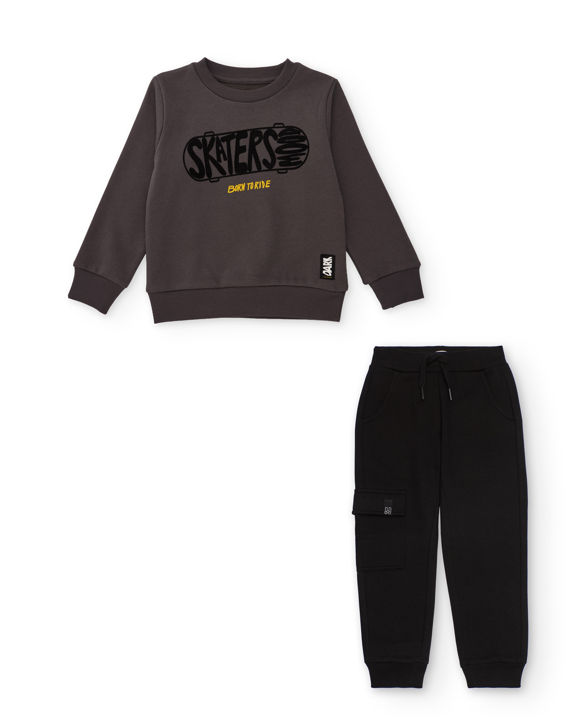 Imagen 1 de Conjunto de niño de punto con sudadera de skate y pantalón cargo Gris oscuro