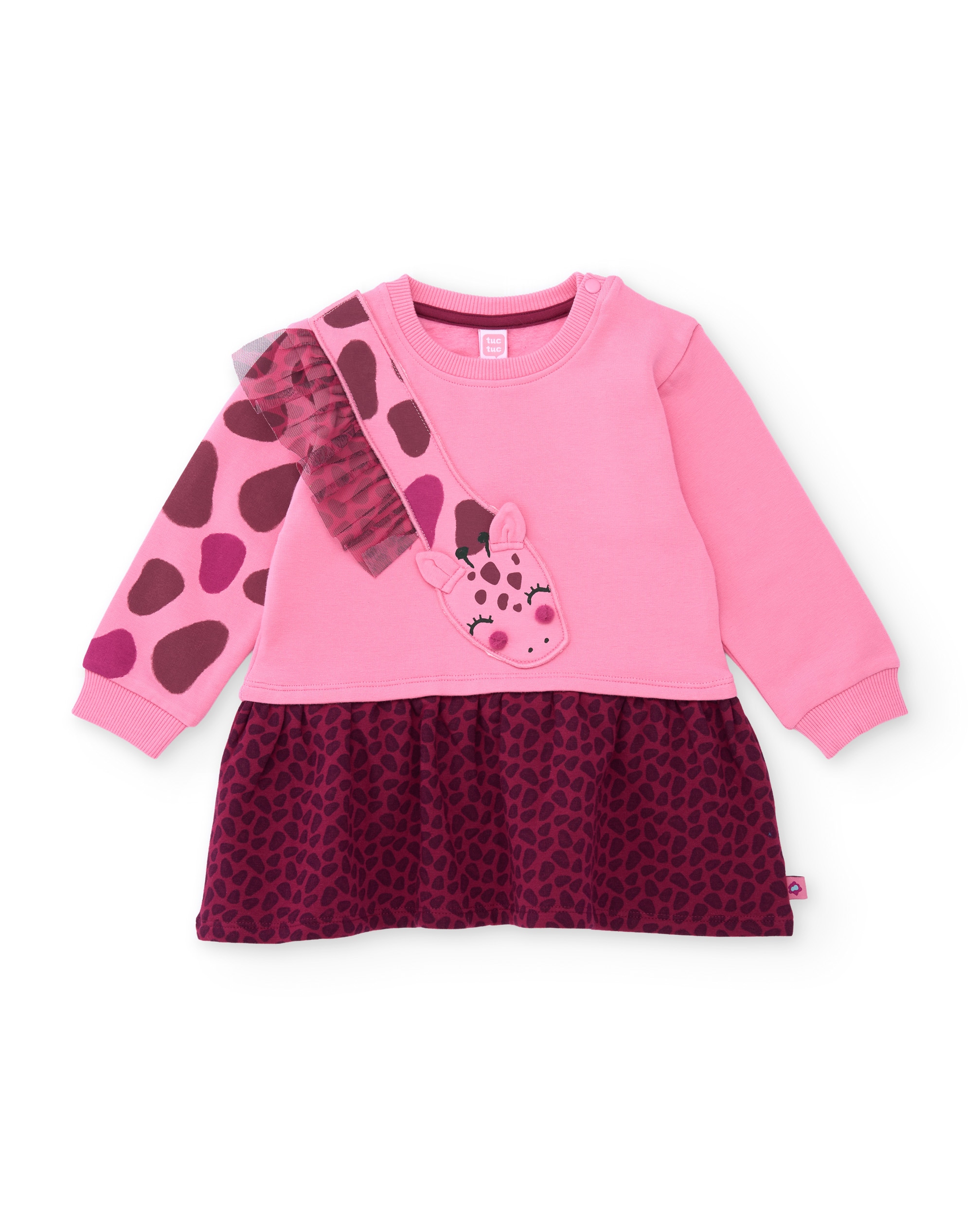 Imagen 1 de Vestido de niña de felpa con estampado animal print y falda de tul Rosa