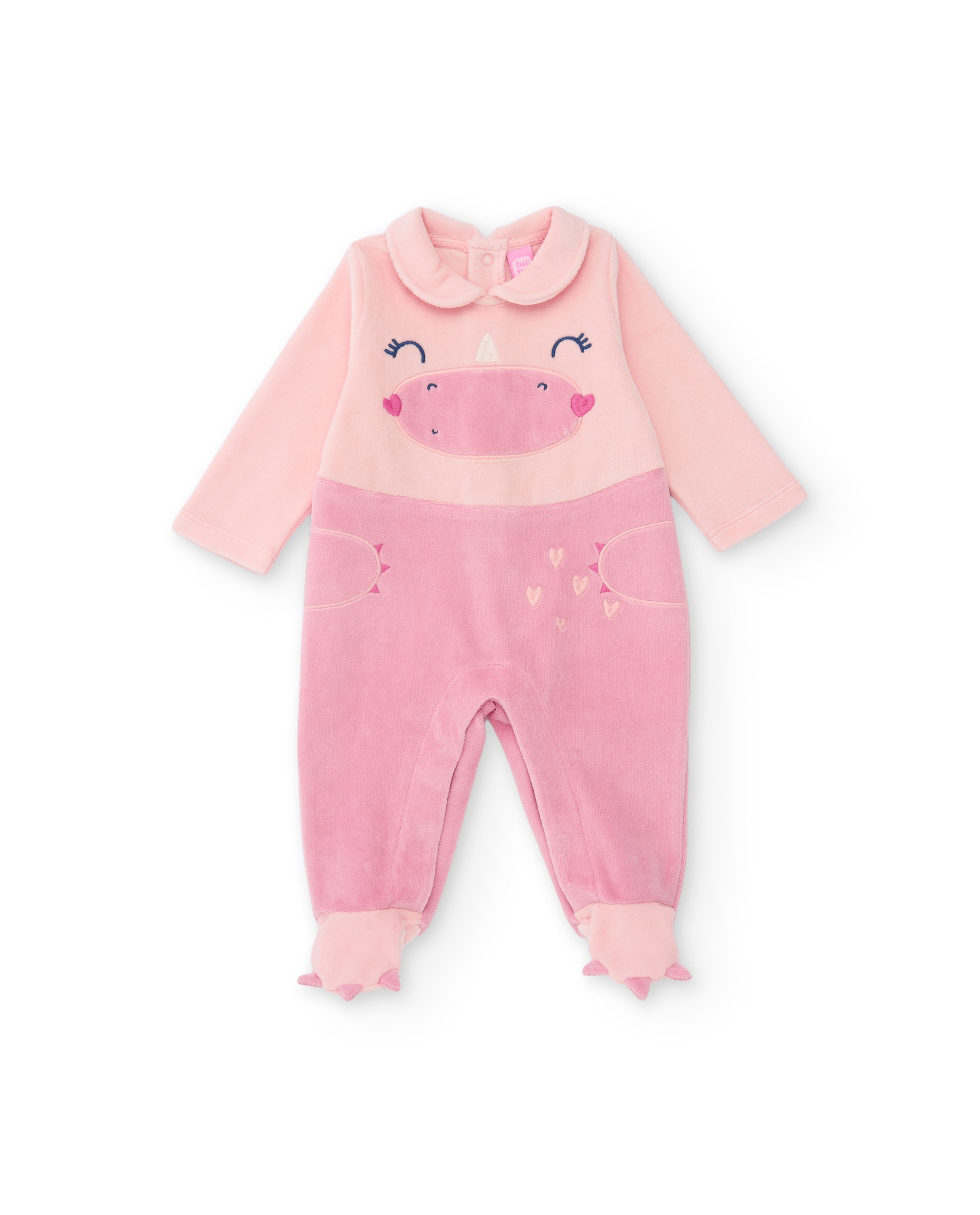Imagen 0 de Pelele de felpa de bebé con diseño de dinosaurio Rosa