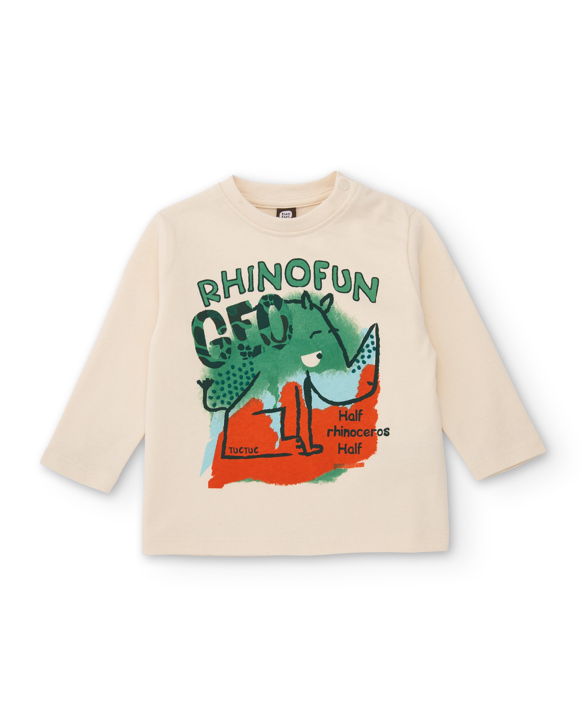 Imagen 0 de Camiseta de niño de punto con print de rinoceronte y tacto suave Crudo