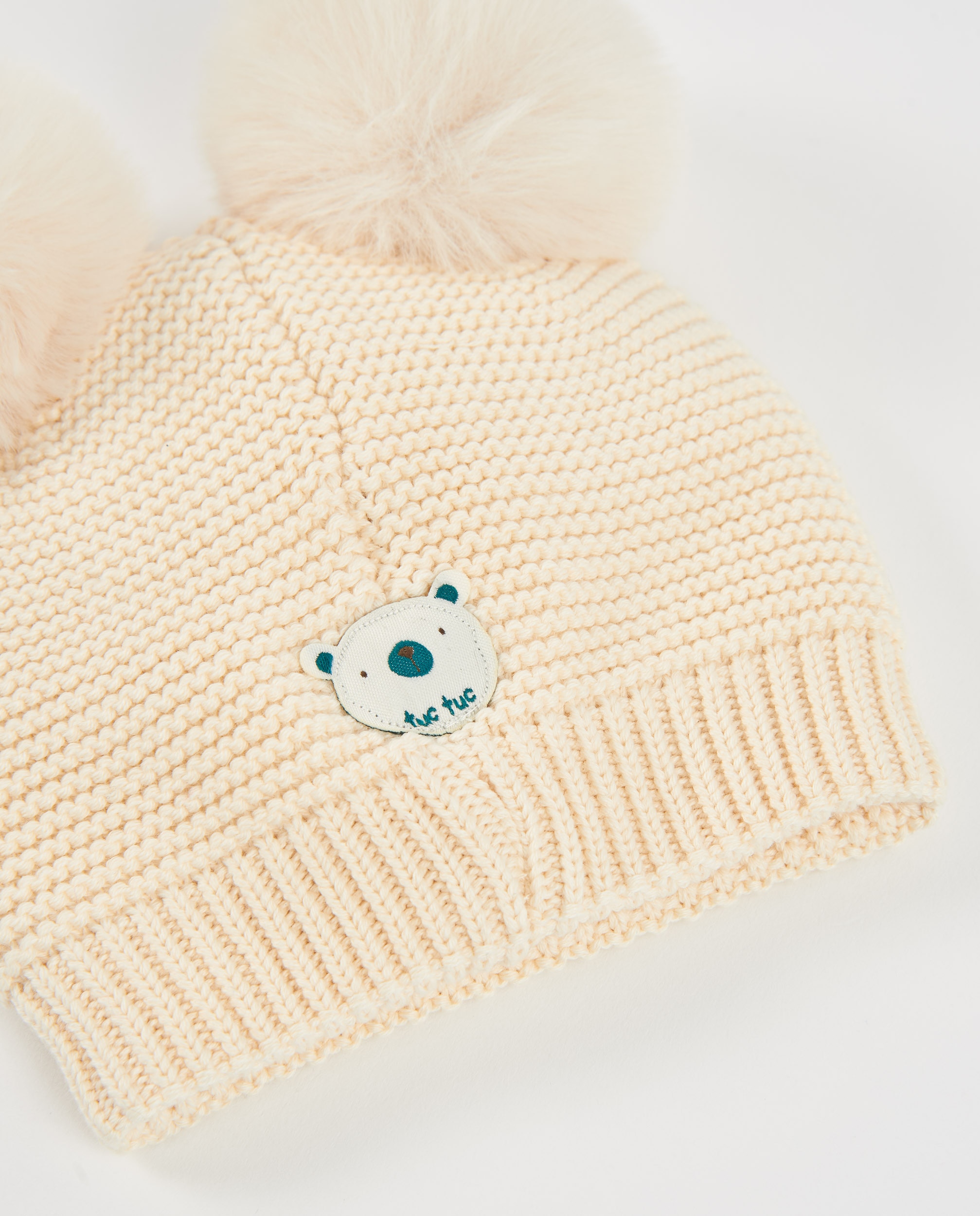 Gorro de bebé en tricot con pompones - Tuc tuc - Beige Beige-4