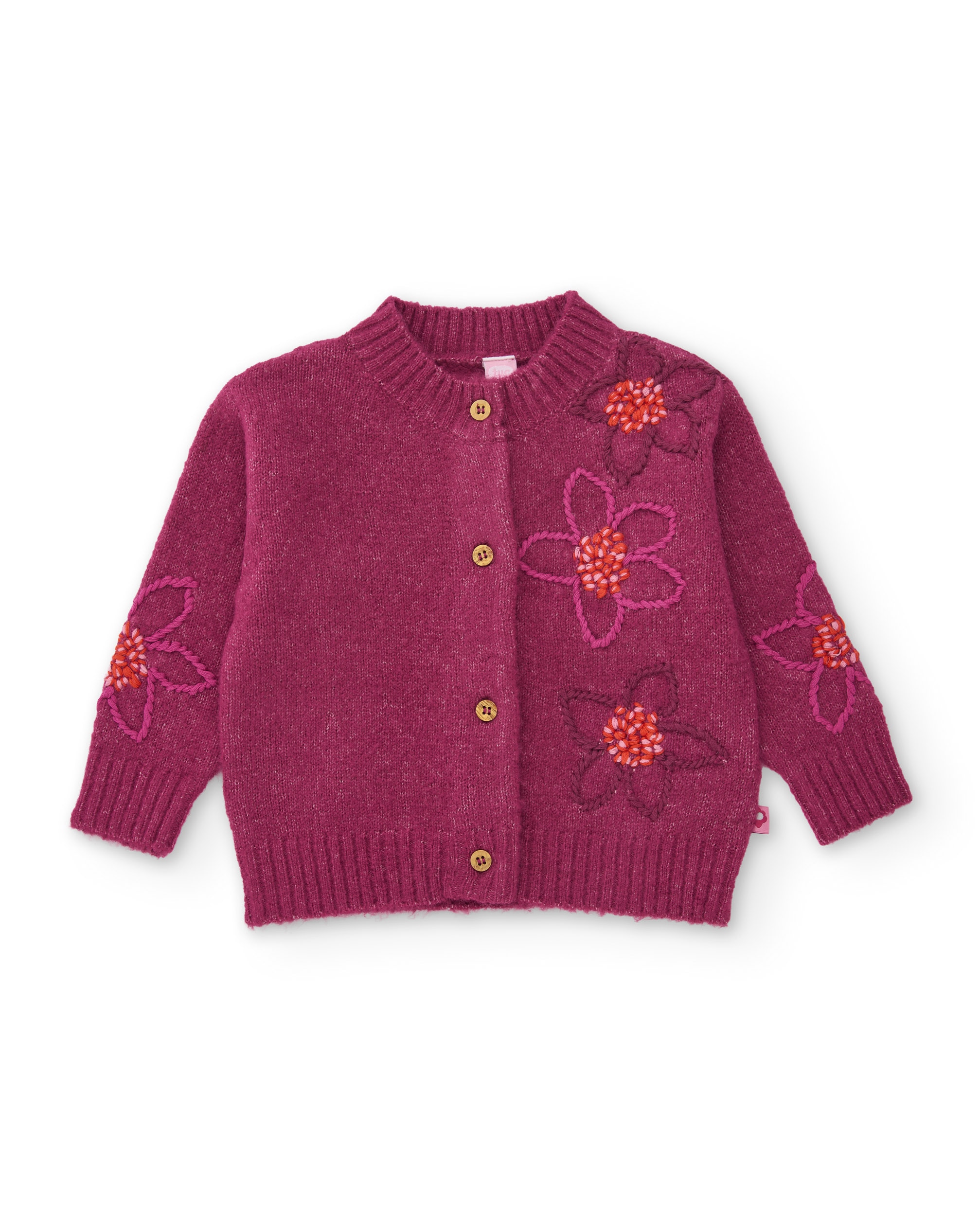 Imagen 0 de Chaqueta de niña de tricot con bordado floral y diseño envolvente Violeta