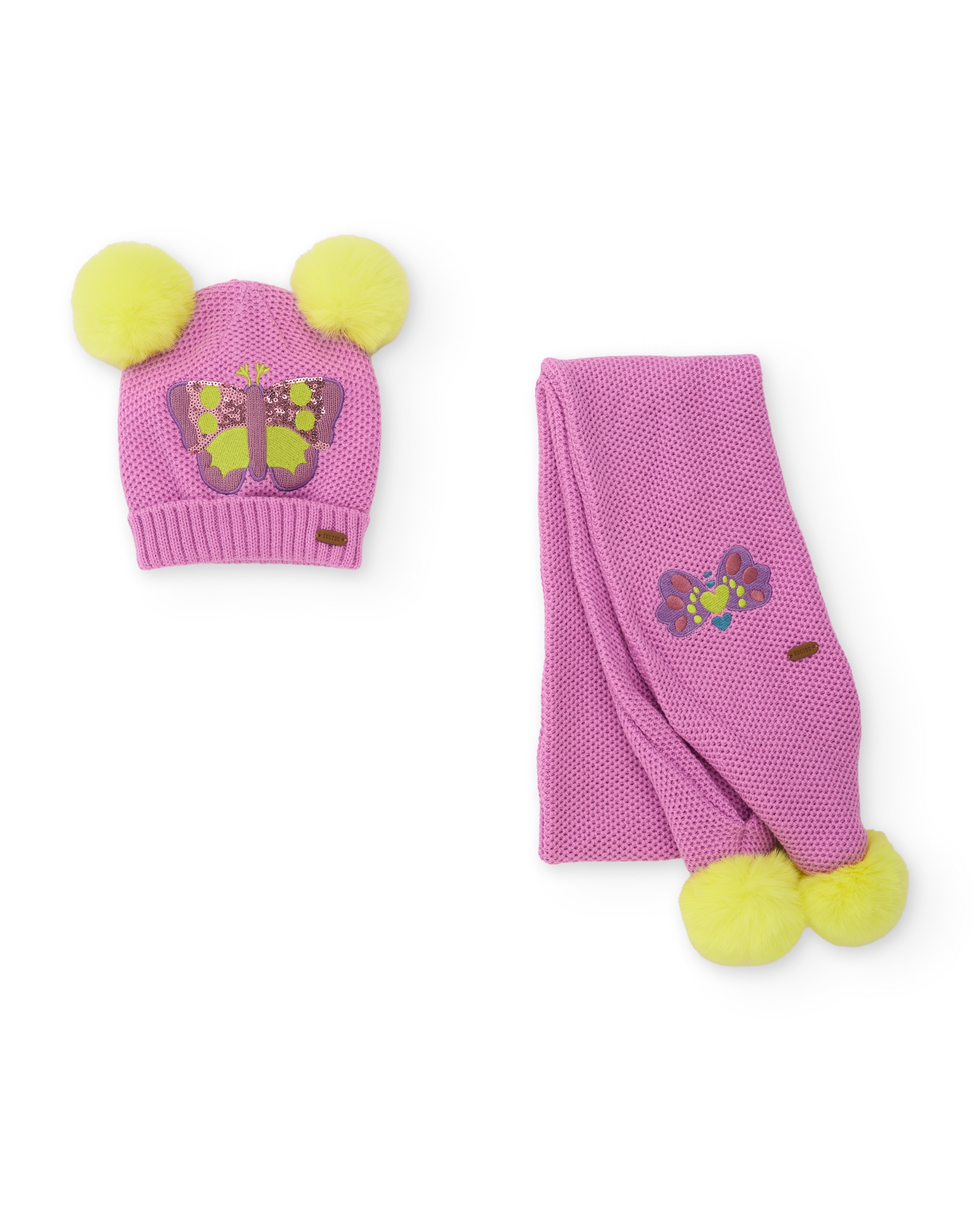 Set de niña de tricot con gorro y bufanda de mariposas - Tuc tuc - Rosa Rosa-1
