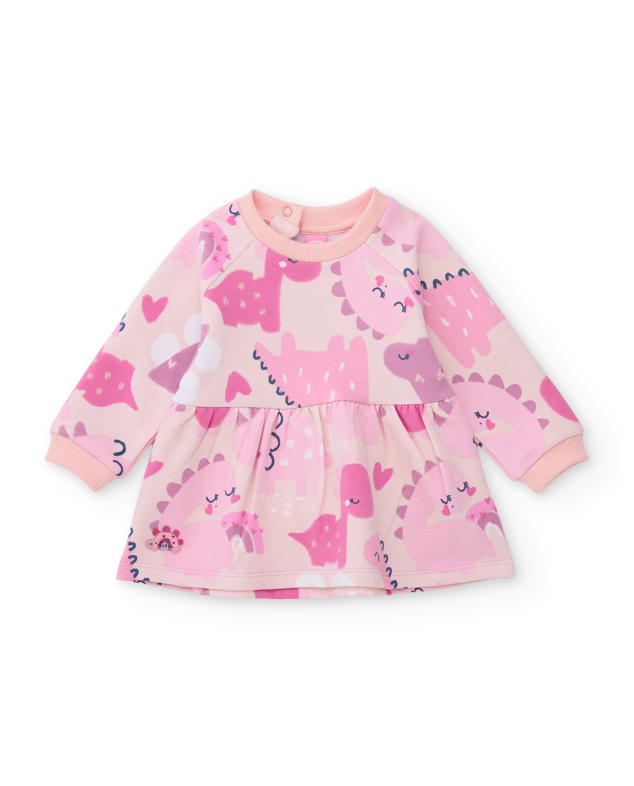 Imagen 0 de Vestido de felpa de bebé con estampado de dinosaurios Rosa