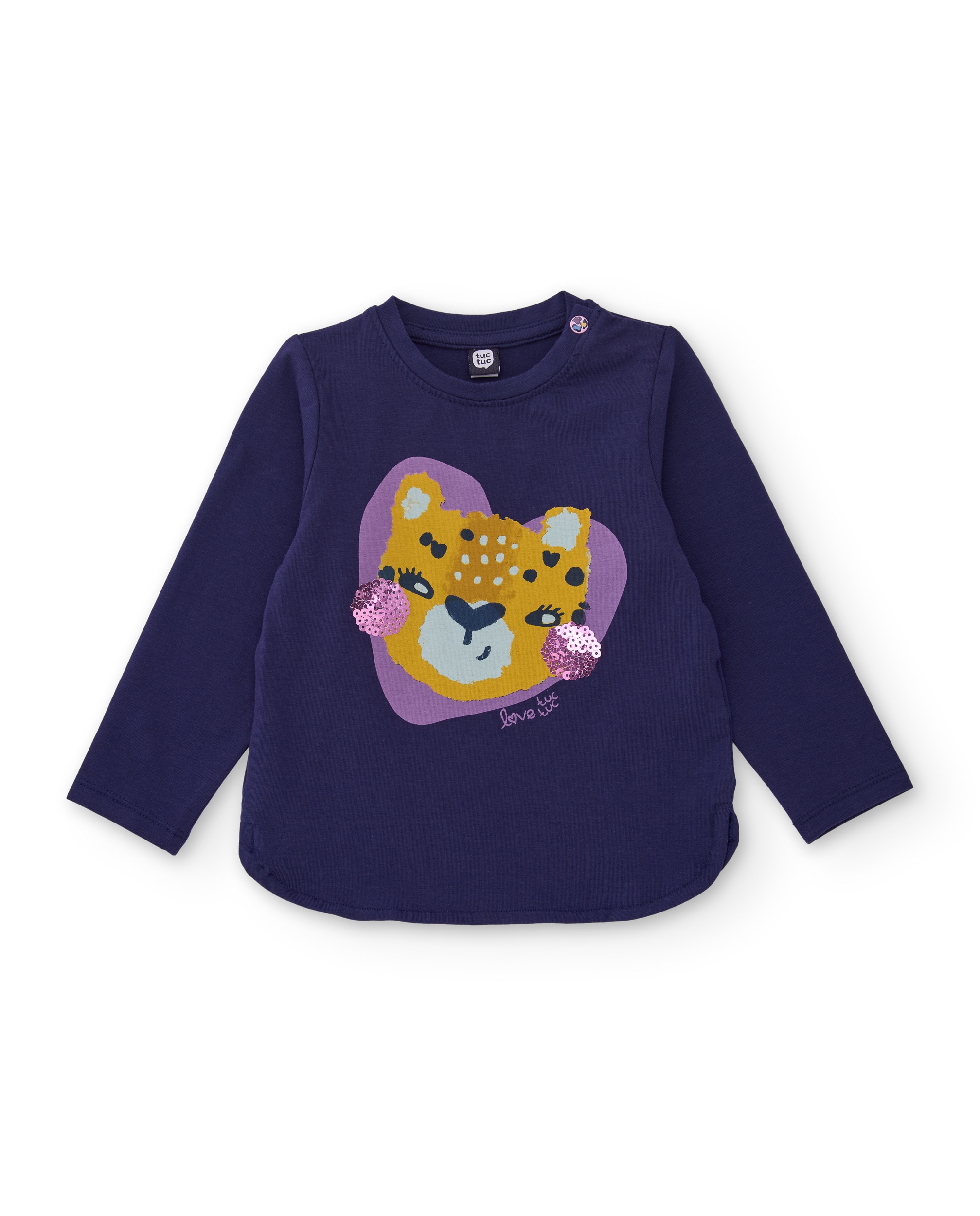 Imagen 0 de Camiseta de niña de punto con apliques animados y manga larga Azul marino