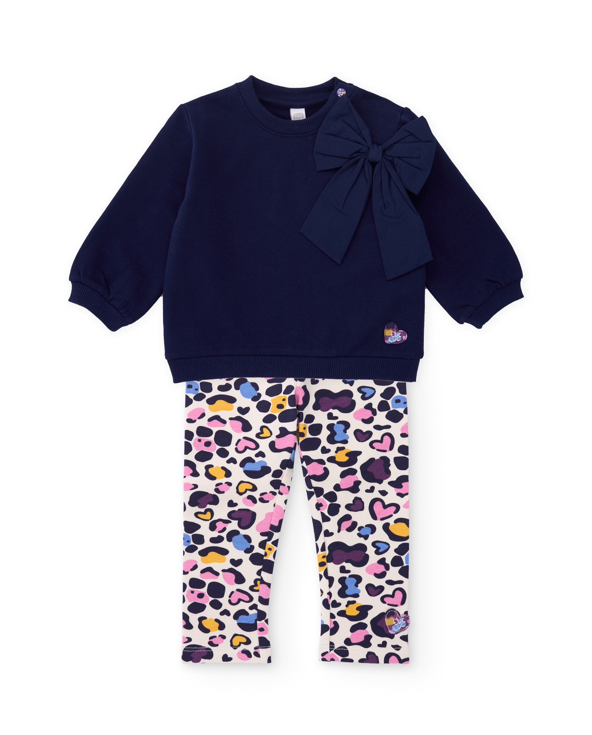 Imagen 0 de Conjunto de niña de felpa con sudadera con lazada y leggings estampados Azul marino