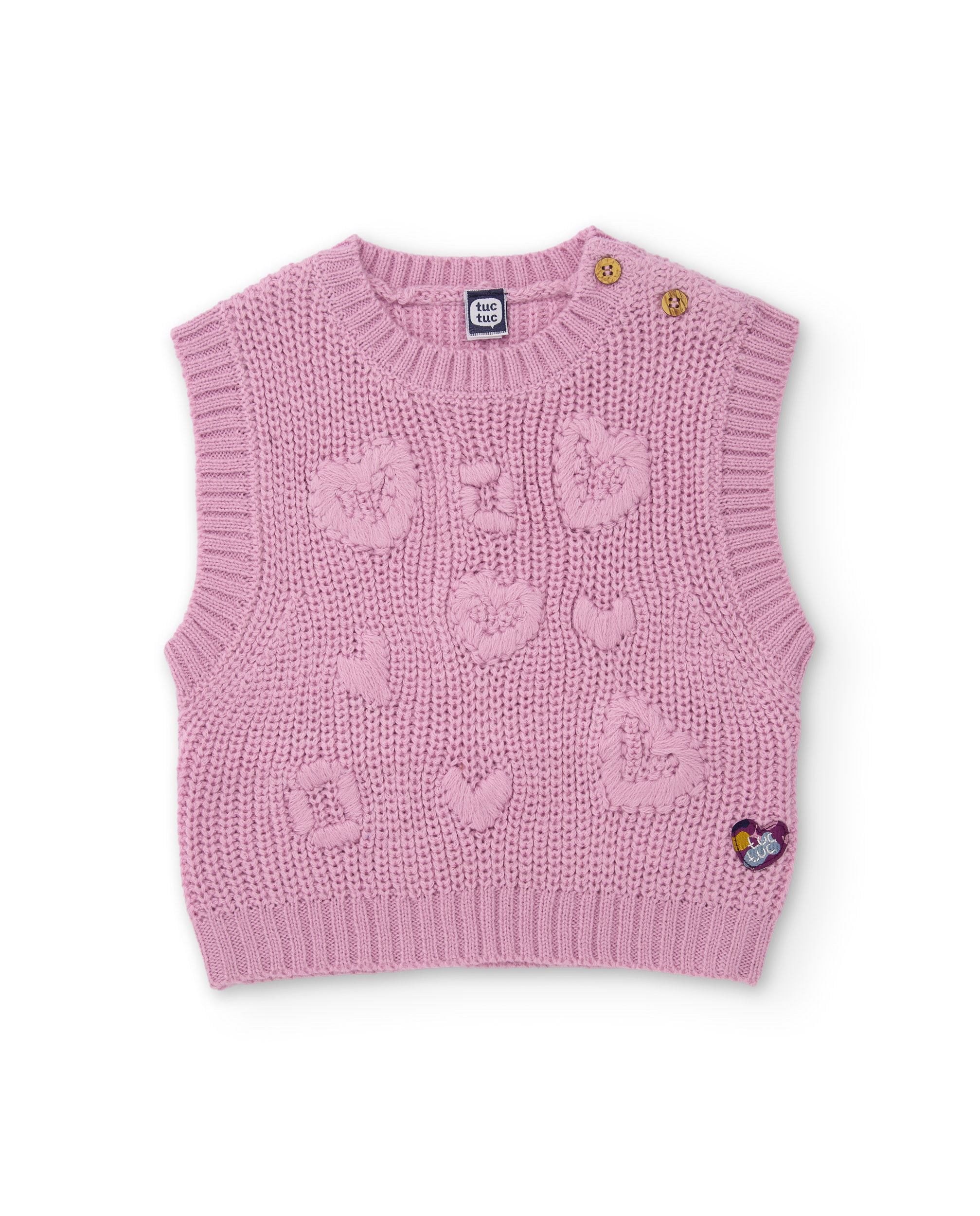 Chaleco de niña de tricot con corazones y tejido cálido - Tuc tuc - Rosa Rosa-3