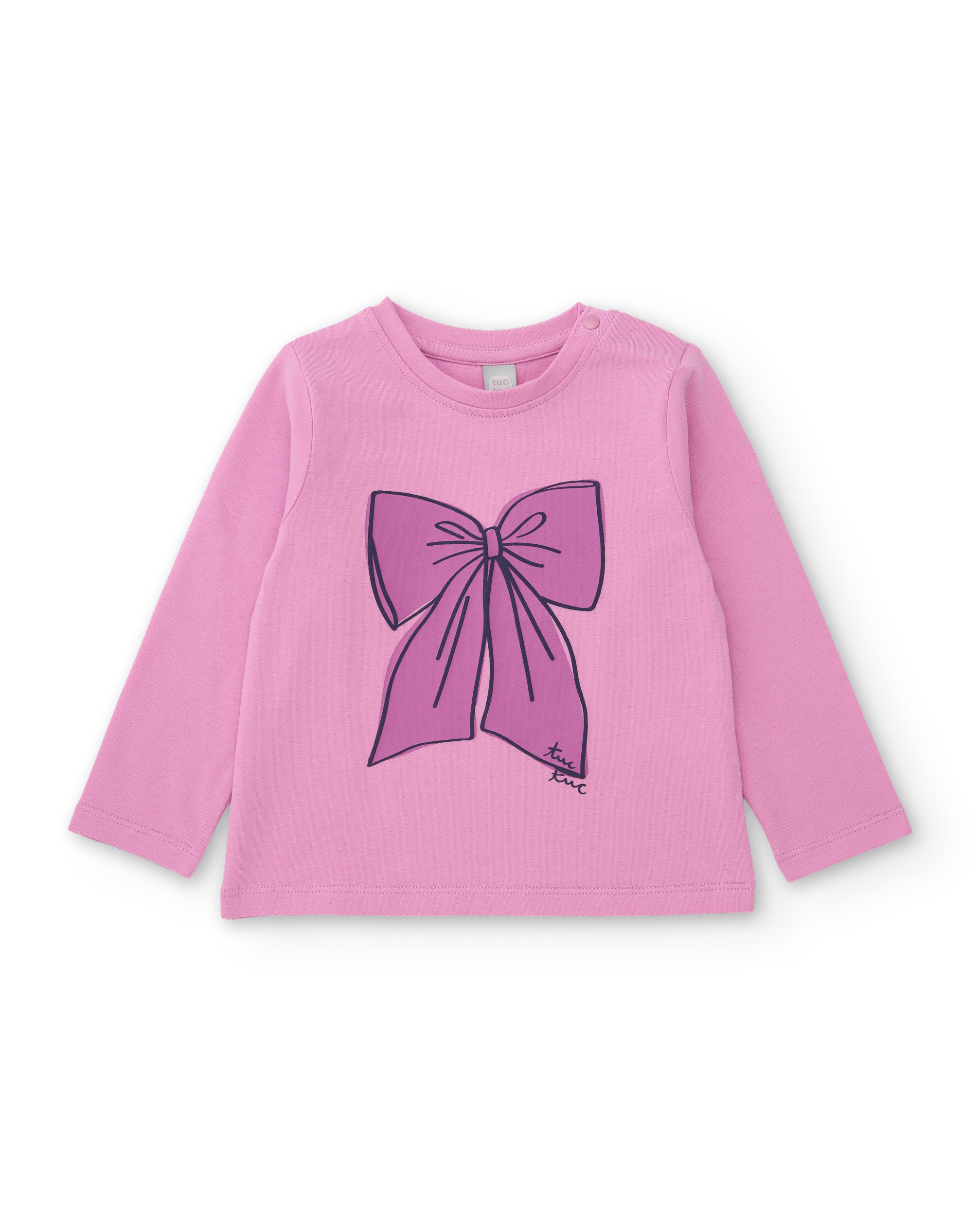 Camiseta de niña de punto con detalle de lazo y gráfico divertido - Tuc tuc - Rosa Rosa-3