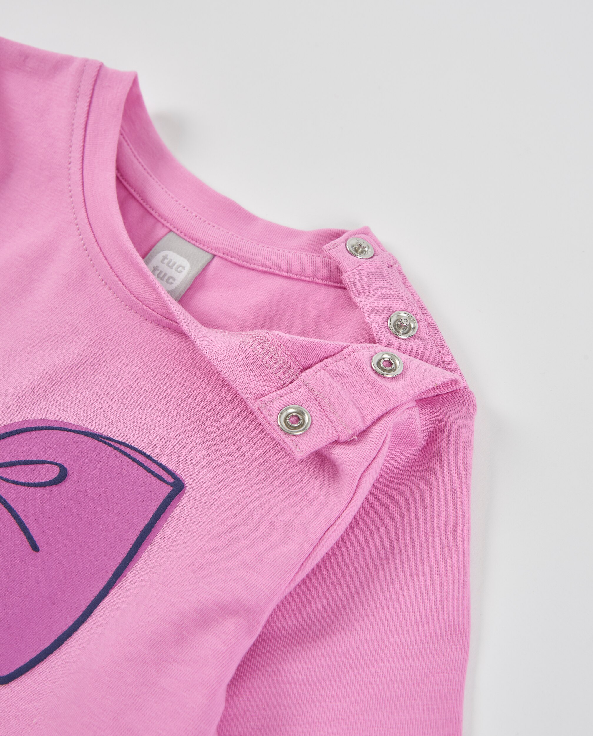 Camiseta de niña de punto con detalle de lazo y gráfico divertido - Tuc tuc - Rosa Rosa-4