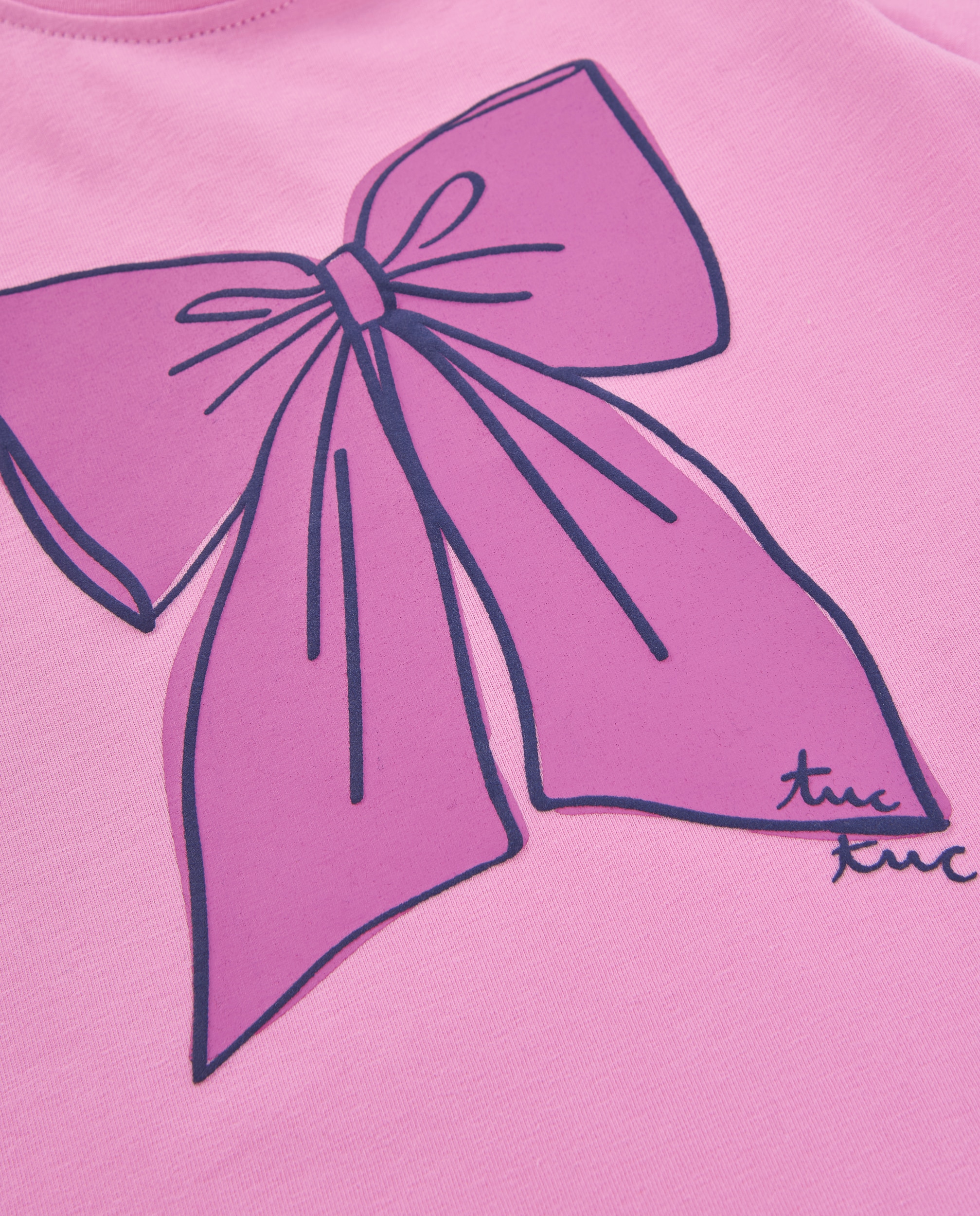 Camiseta de niña de punto con detalle de lazo y gráfico divertido - Tuc tuc - Rosa Rosa-5