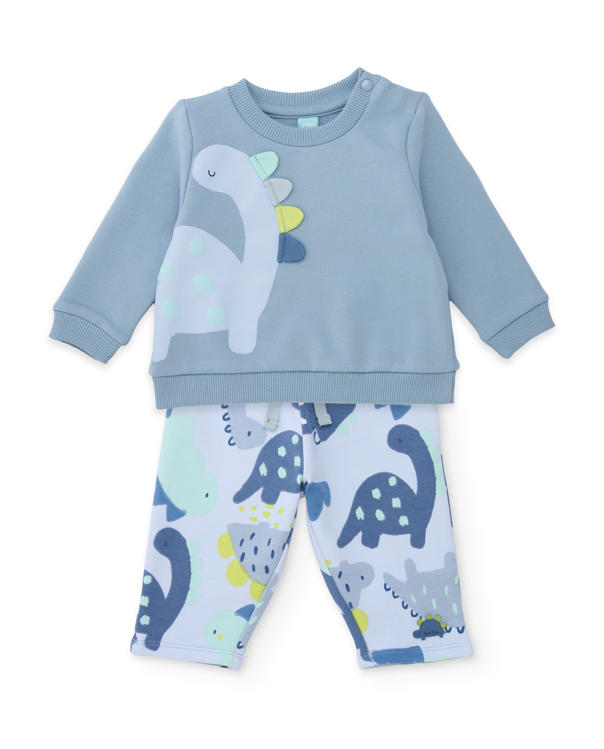 Imagen 0 de Conjunto de felpa de bebé con dinosaurio en relieve Azul claro