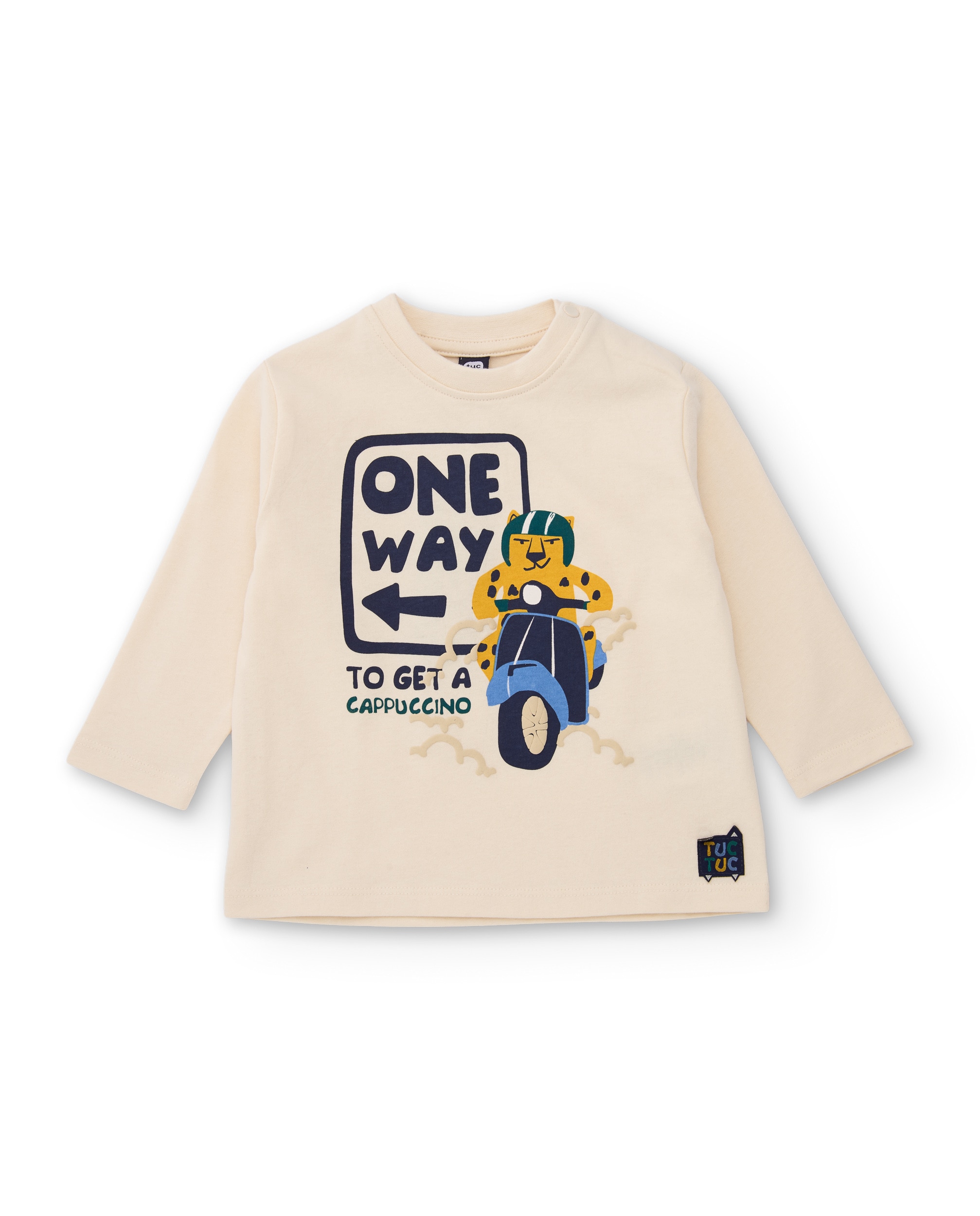Imagen 0 de Camiseta de niño de punto con ilustración divertida y manga larga Crudo