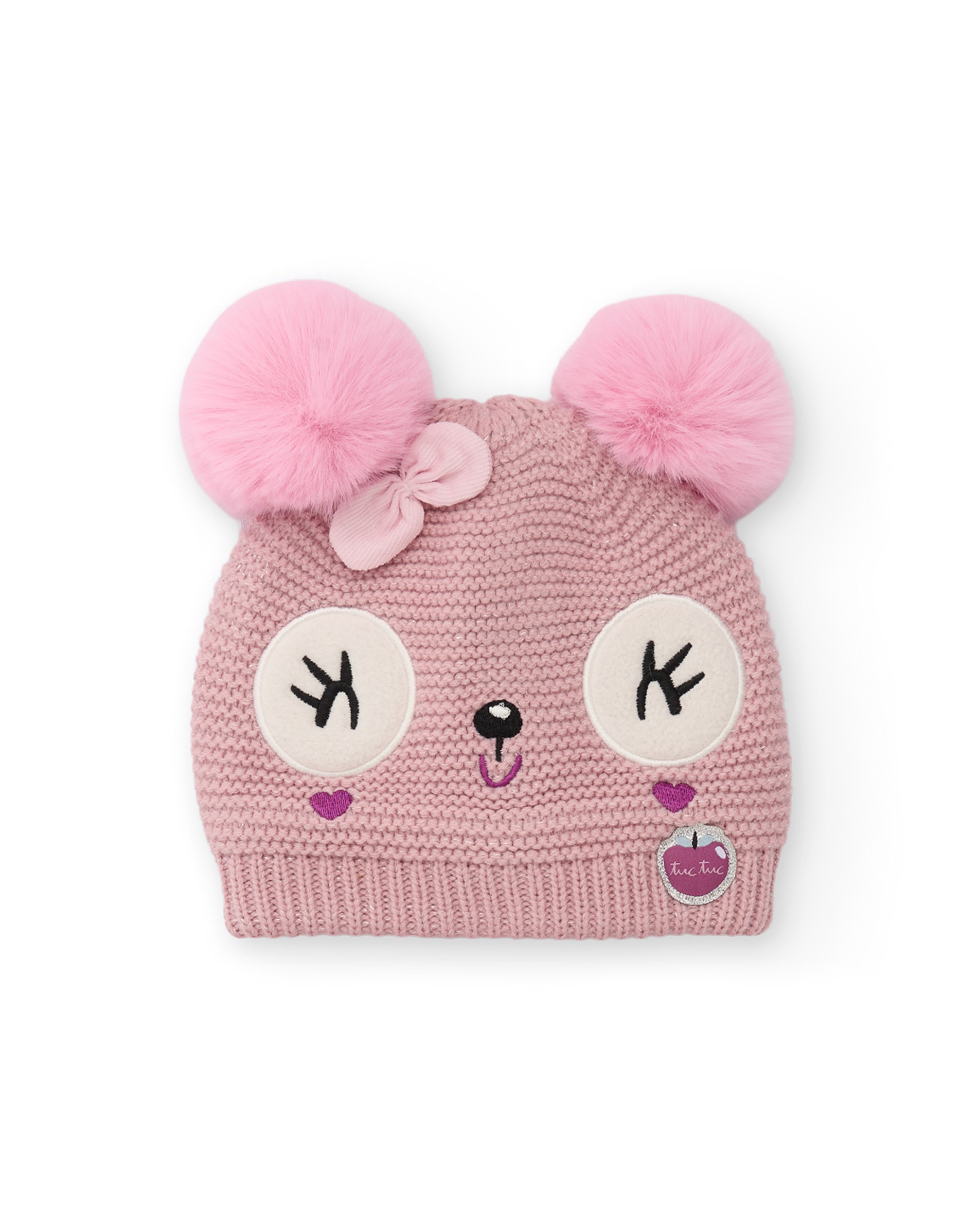 Gorro de niña de tricot con pompones y bordado - Tuc tuc - Rosa Rosa-1