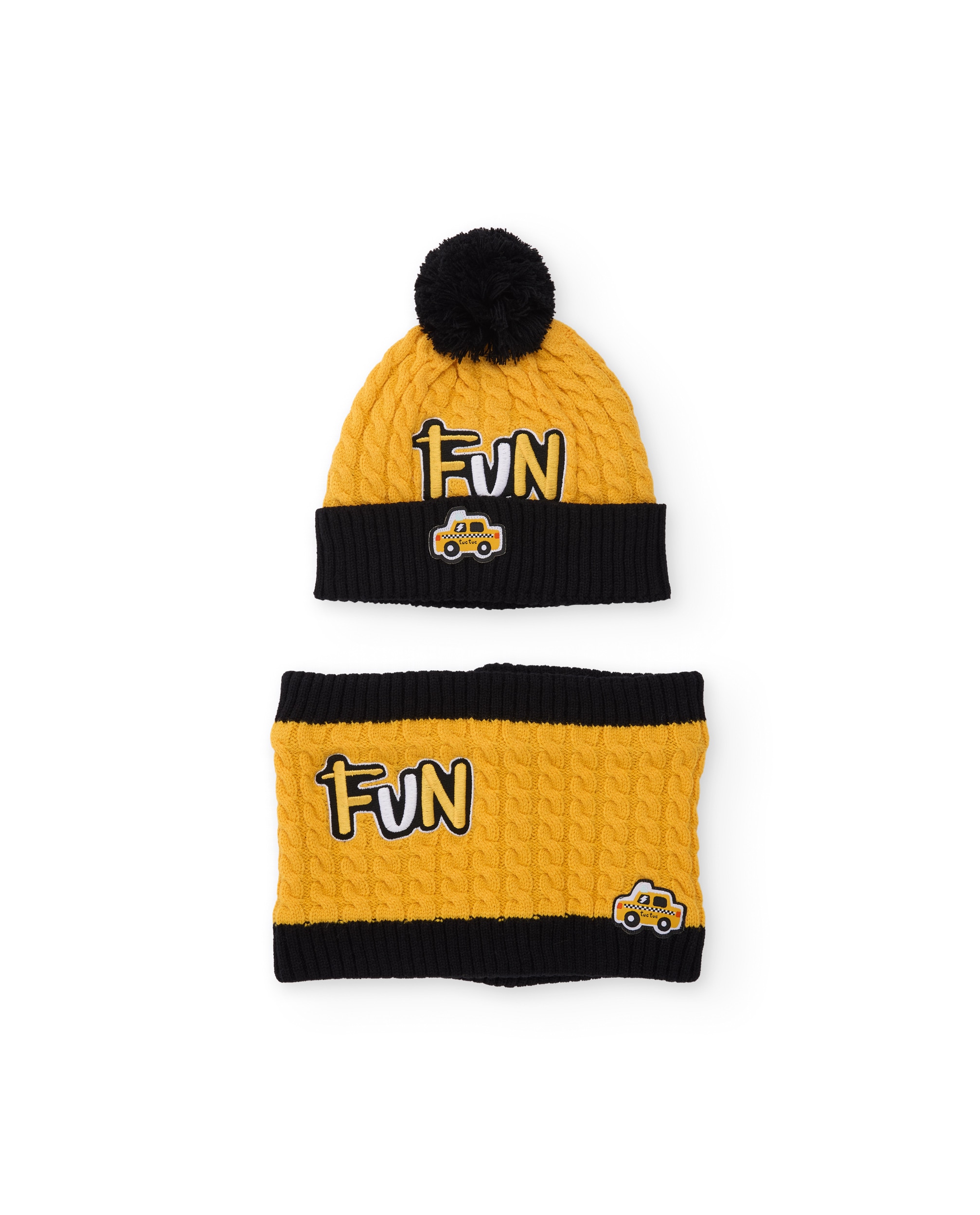 Imagen 0 de Set de niño de tricot con gorro de pompón y braga de cuello a juego Amarillo