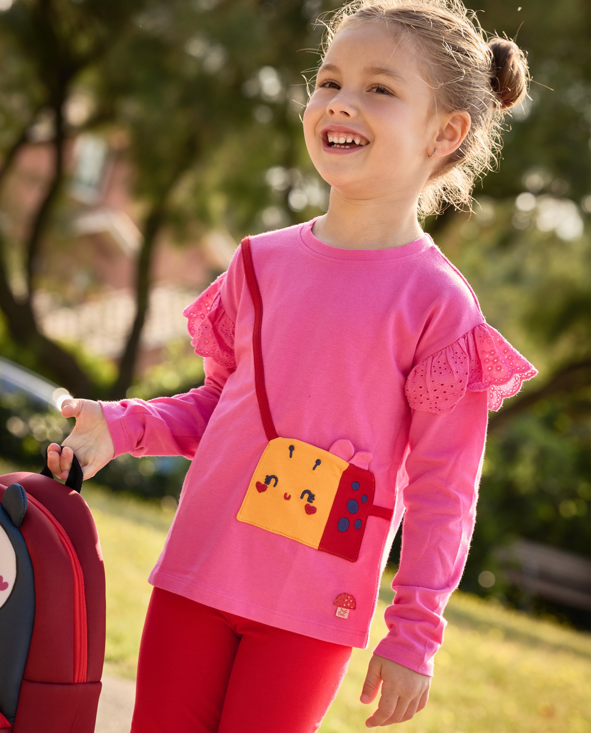 Legging de niña de punto con aplique de seta y tejido elástico - Tuc tuc - Rojo Rojo-1