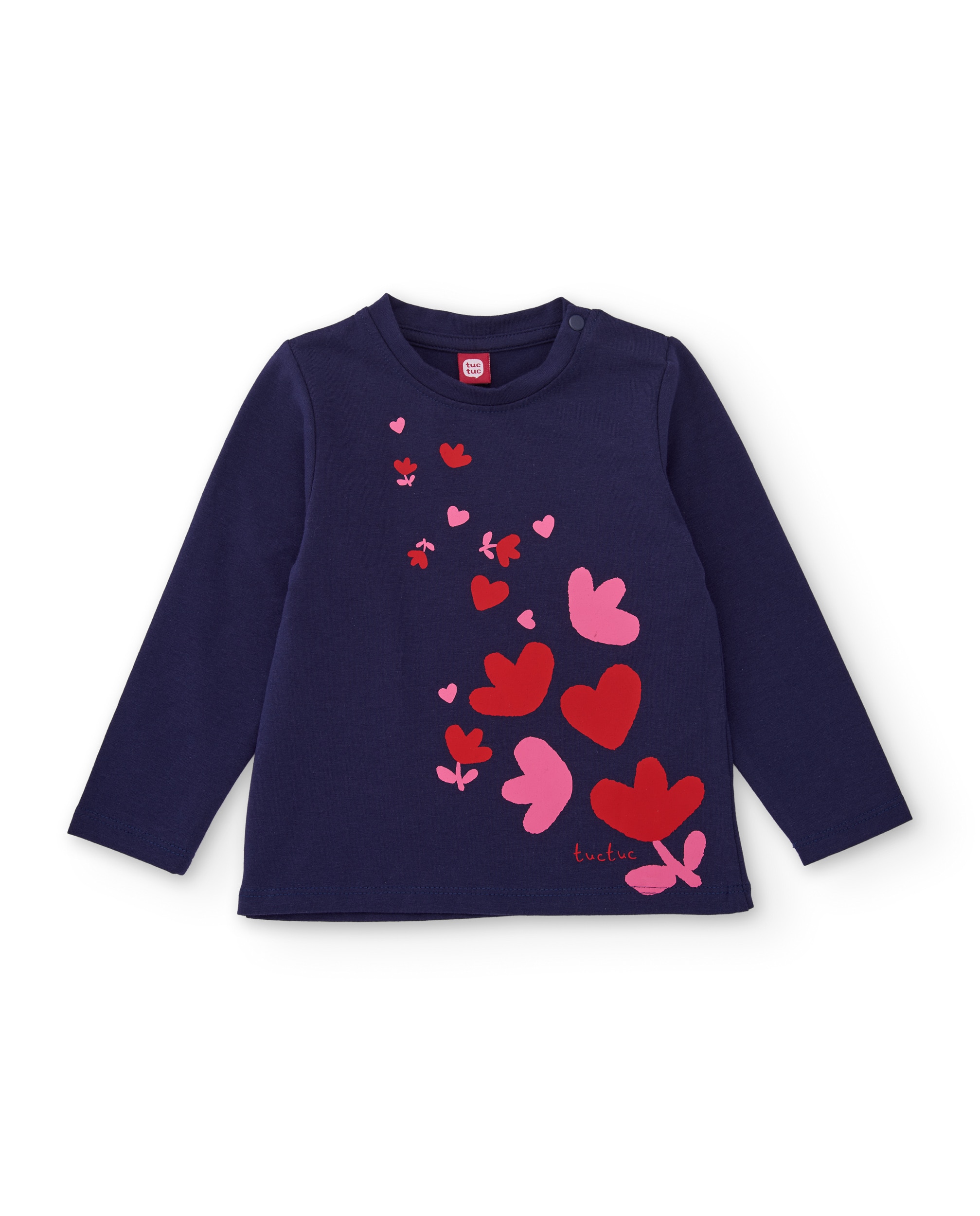Camiseta de niña de punto con manga larga y estampado de corazones - Tuc tuc - Azul marino Azul marino-1