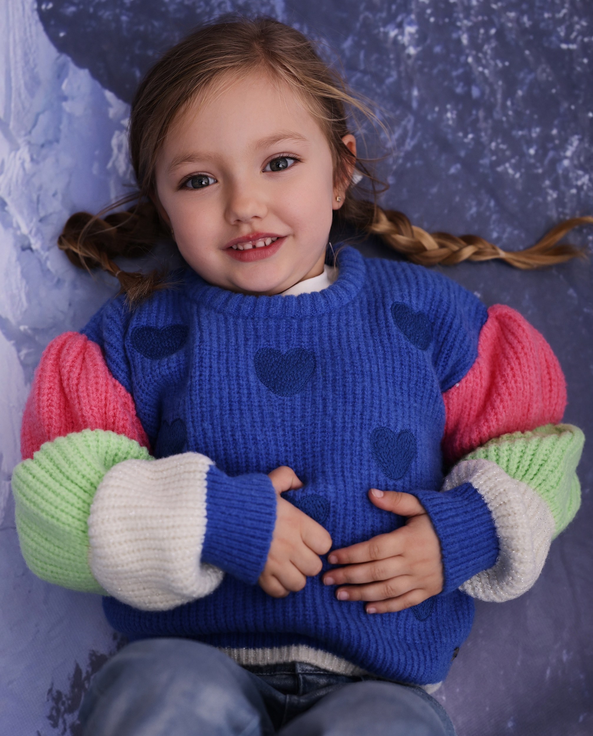 Imagen 1 de Jersey de niña de tricot con corazones y mangas bicolor - Tuc tuc - Azul Azul