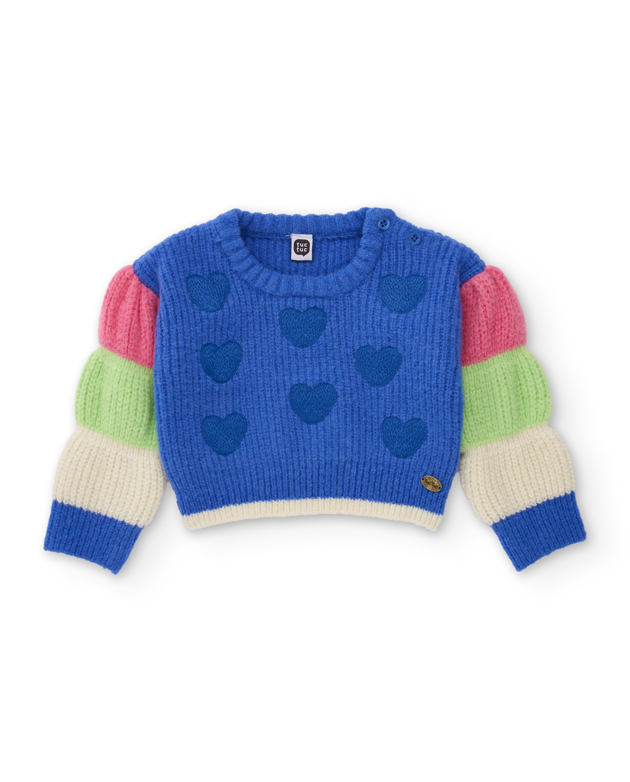 Imagen 3 de Jersey de niña de tricot con corazones y mangas bicolor - Tuc tuc - Azul Azul