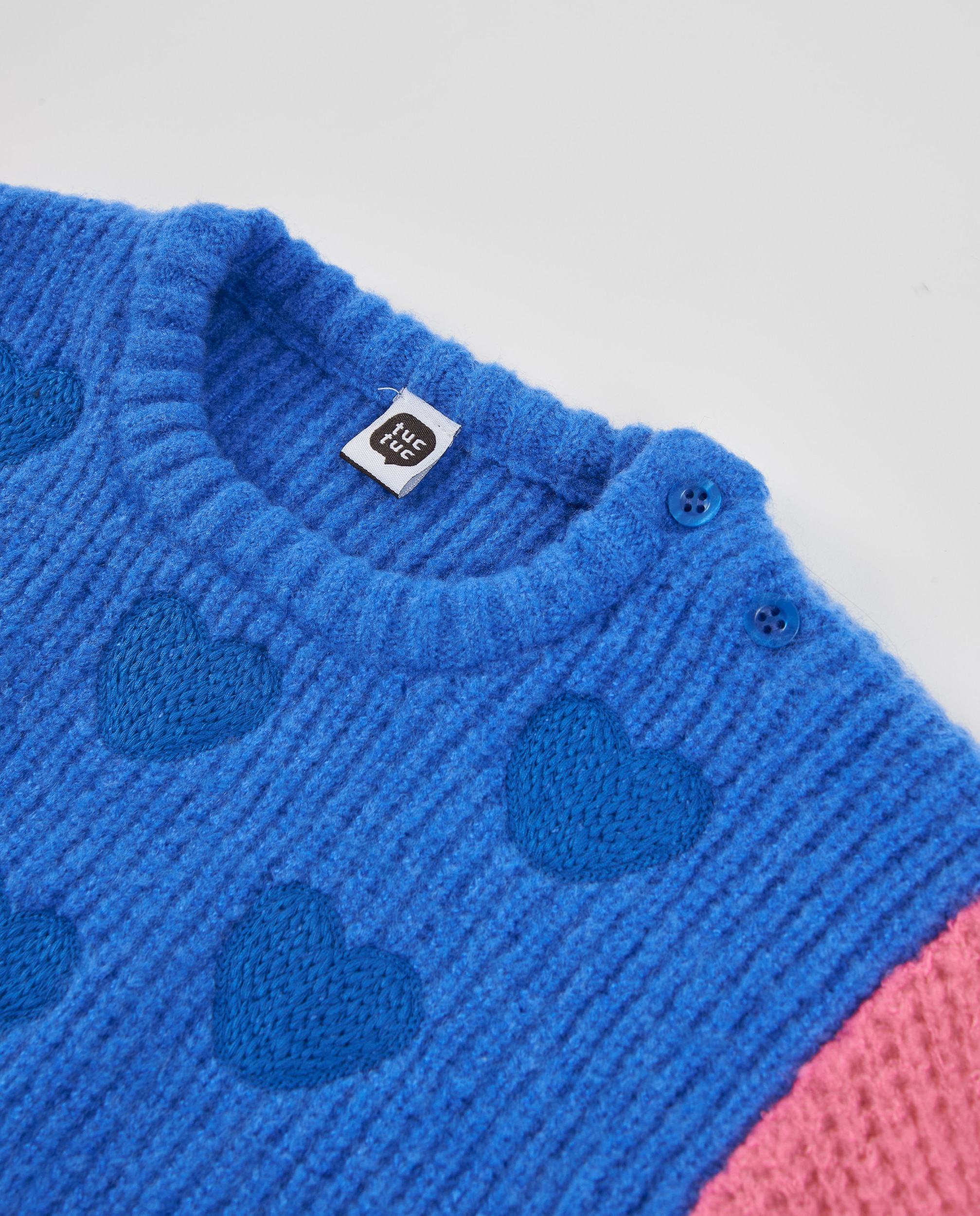 Imagen 4 de Jersey de niña de tricot con corazones y mangas bicolor - Tuc tuc - Azul Azul