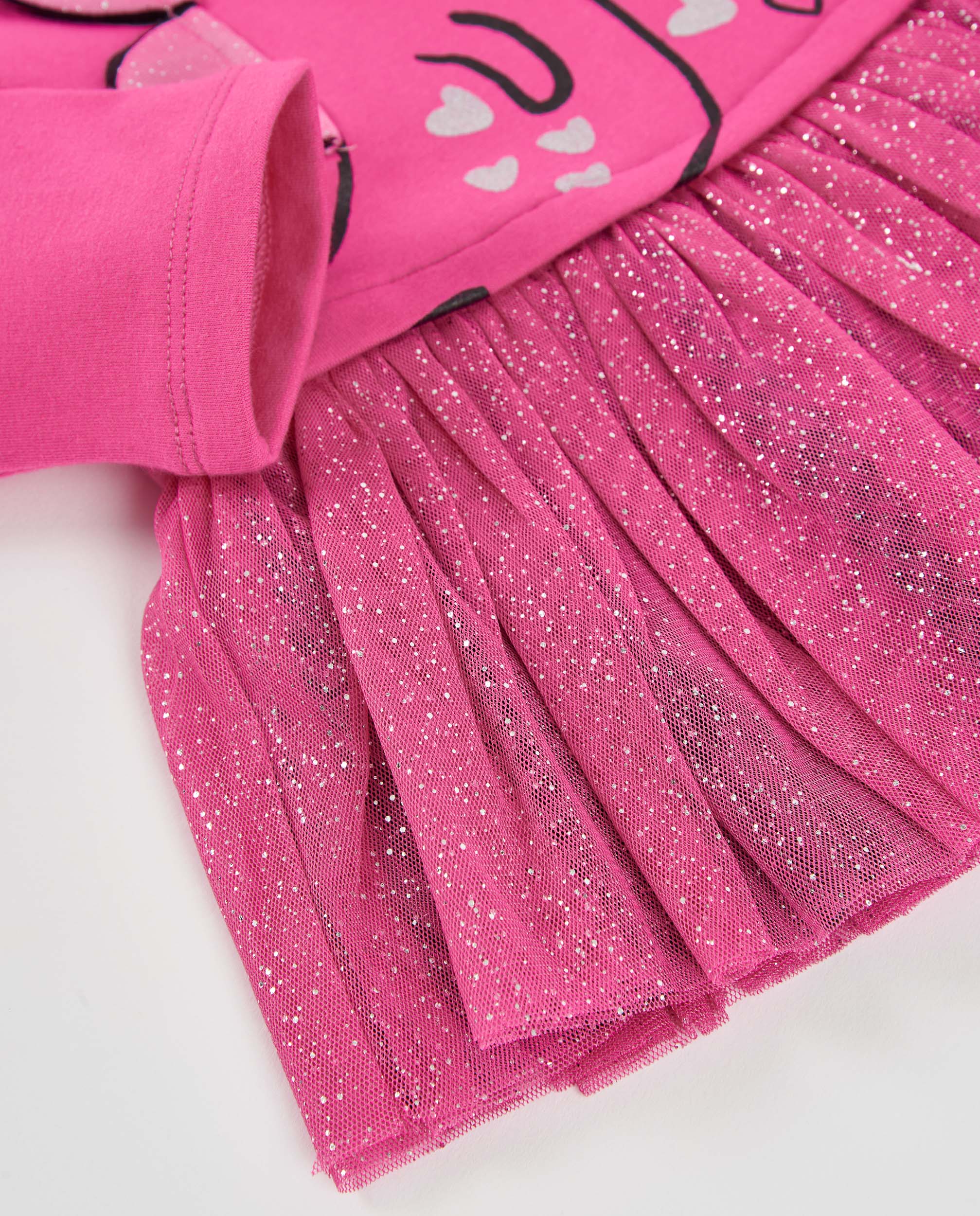 Vestido de niña de punto y felpa con diseño de dinosaurio y volante - Tuc tuc - Fucsia Fucsia-4