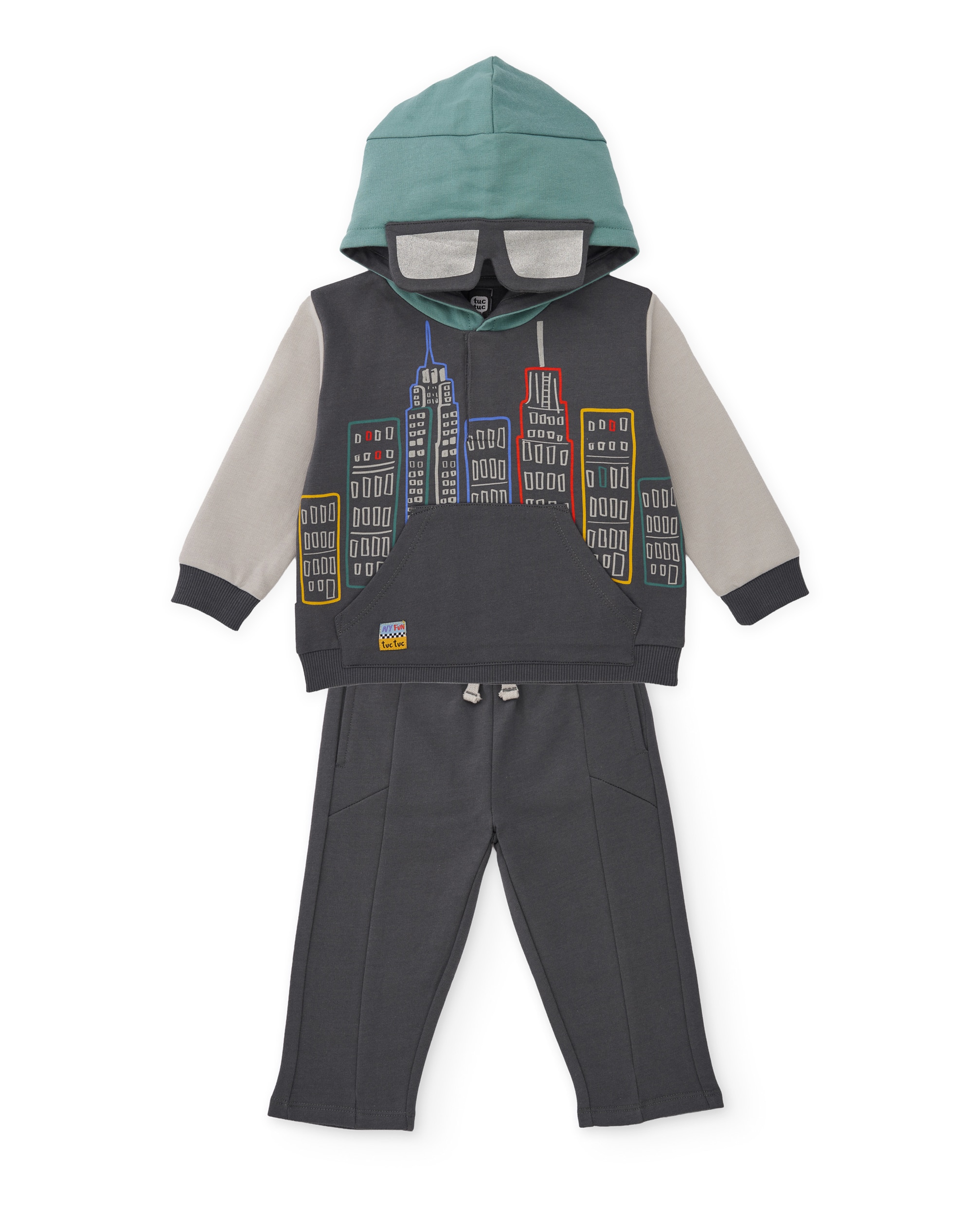 Imagen 0 de Conjunto de niño de felpa con sudadera de capucha y estampado urbano Gris