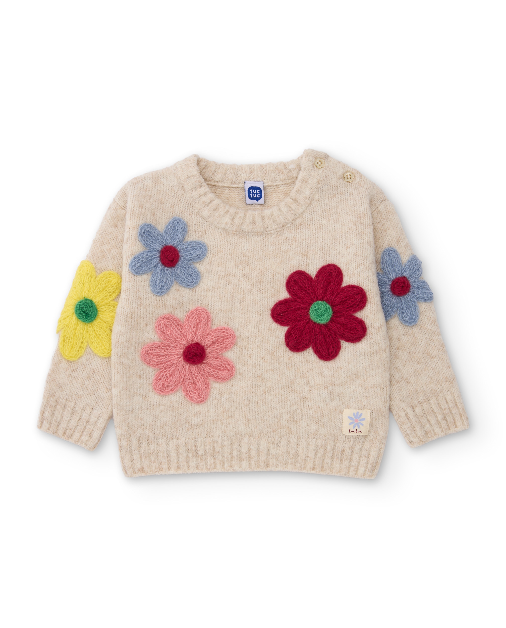 Imagen 1 de Jersey de niña de tricot con flores bordadas y tejido suave - Tuc tuc - Crudo Crudo