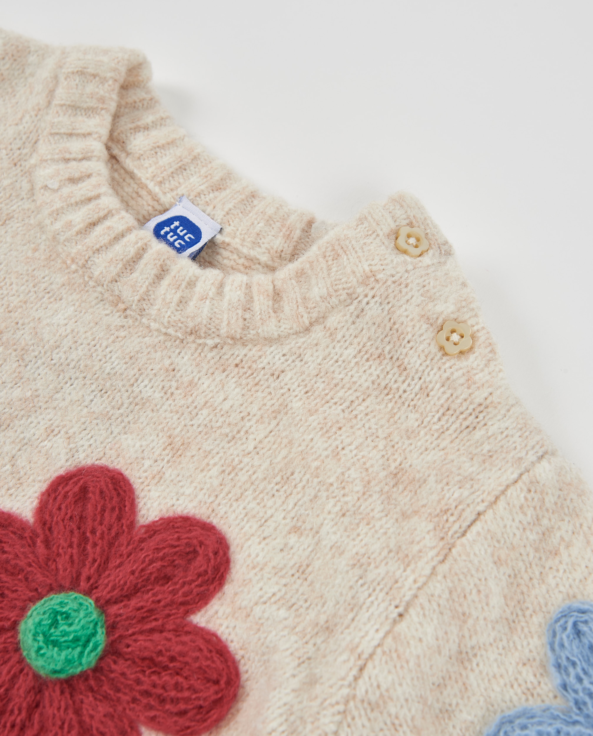 Imagen 2 de Jersey de niña de tricot con flores bordadas y tejido suave - Tuc tuc - Crudo Crudo