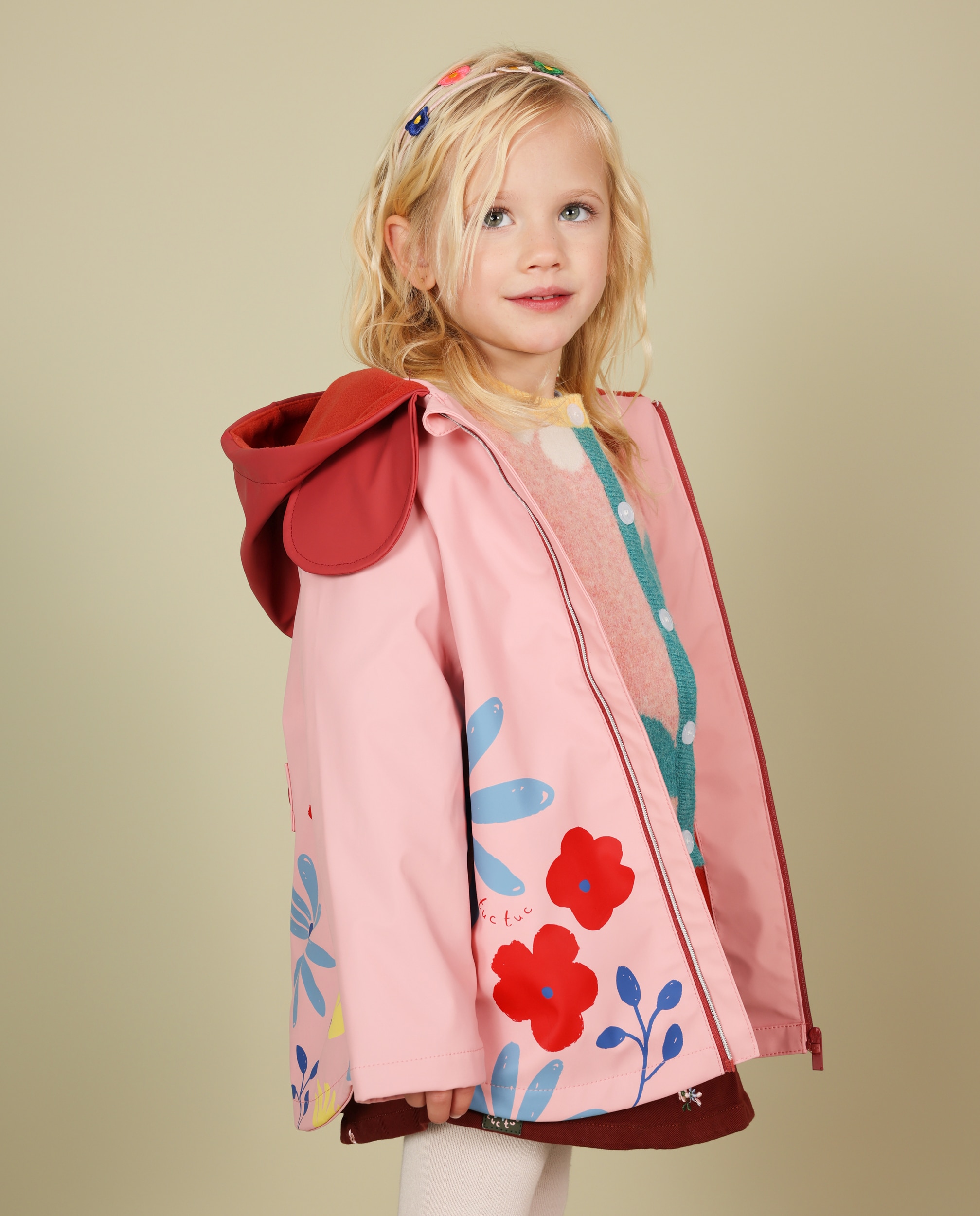 Imagen 1 de Chubasquero de niña con capucha y estampado floral Rosa claro