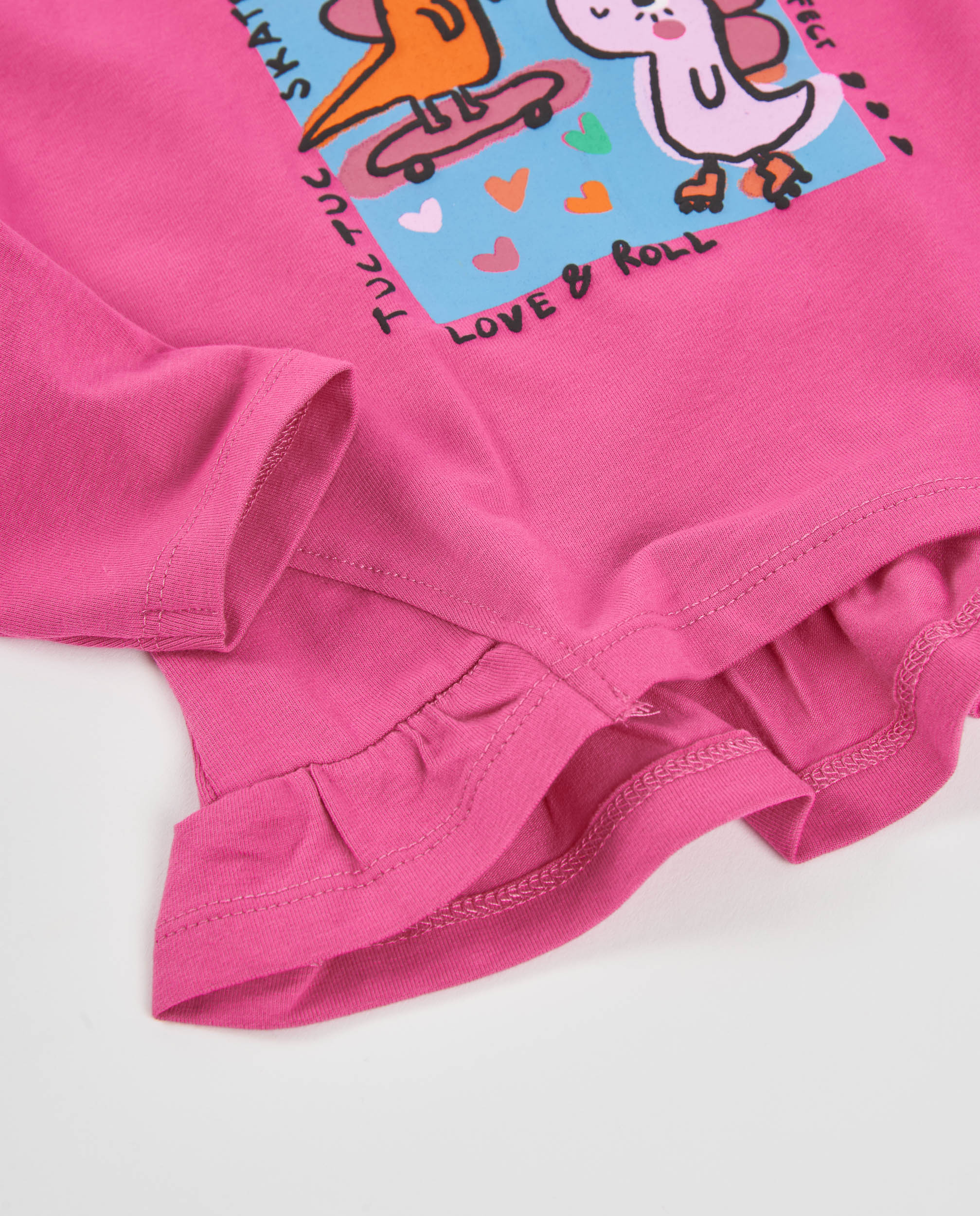 Camiseta de niña de punto con volantes y estampado ilustrado - Tuc tuc - Fucsia Fucsia-4