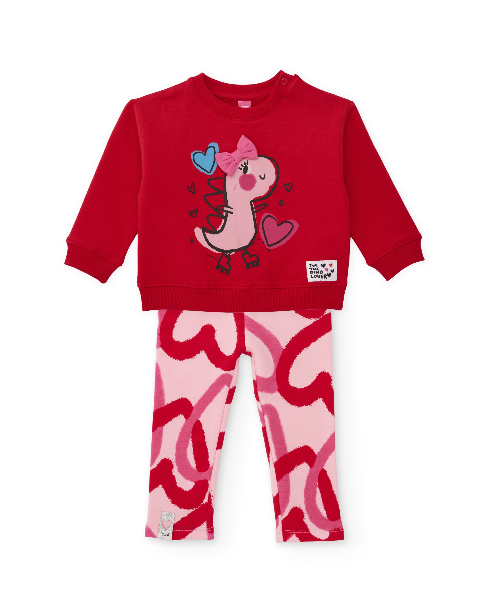 Conjunto de niña de felpa con sudadera de gráfico divertido y leggings a juego - Tuc tuc - Rojo Rojo-3