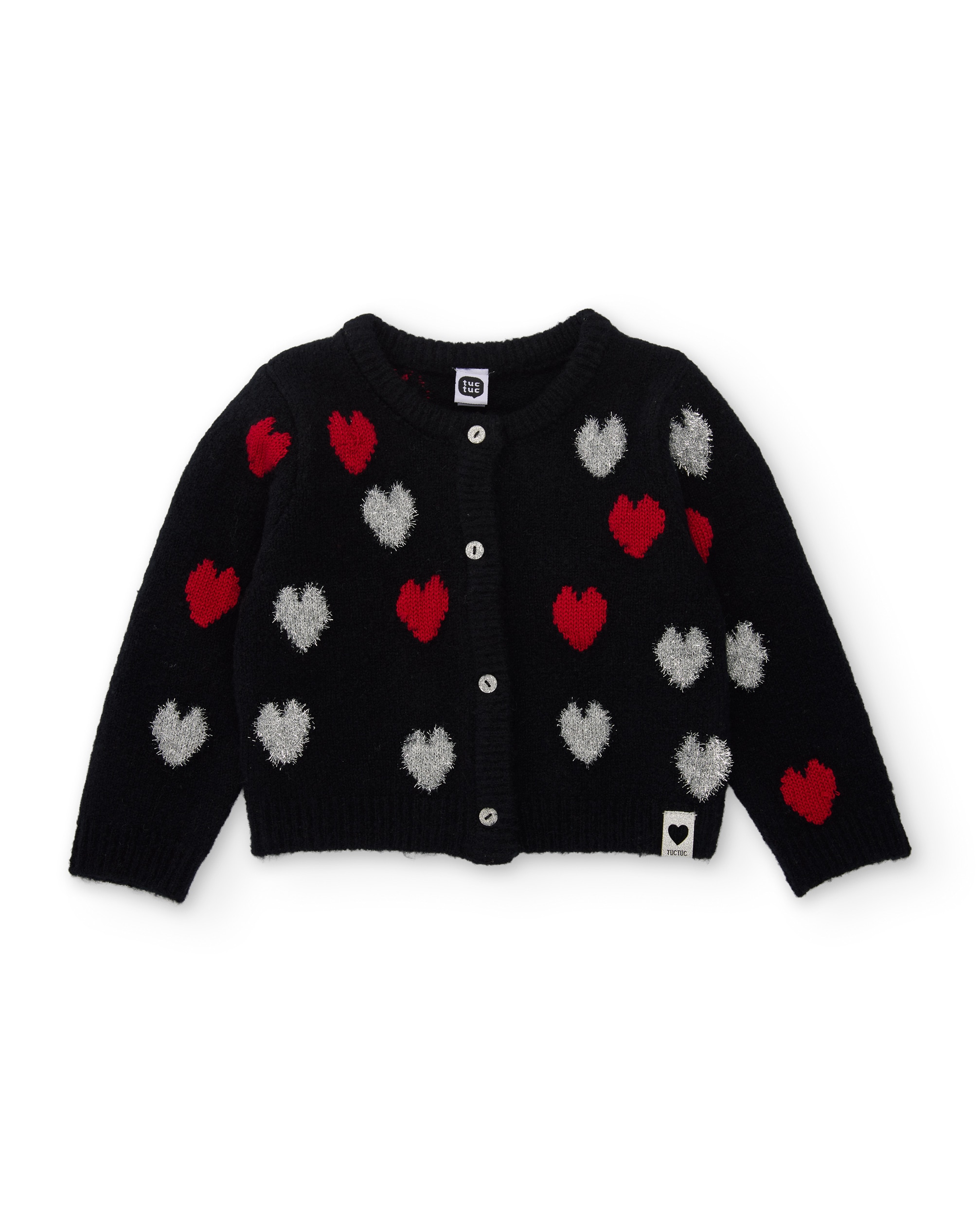 Imagen 0 de Chaqueta de niña de tricot con corazones y botones Negro