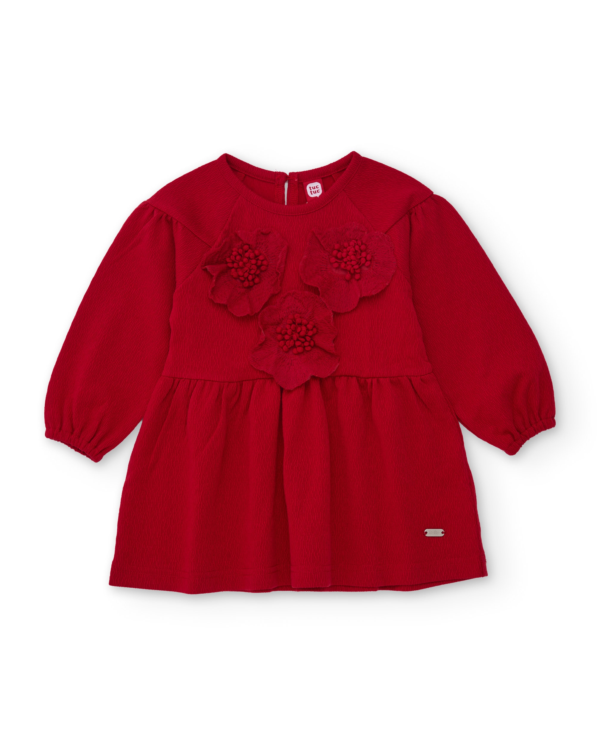 Vestido de niña de tela plana con print de flores y manga larga - Tuc tuc - Rojo Rojo-3