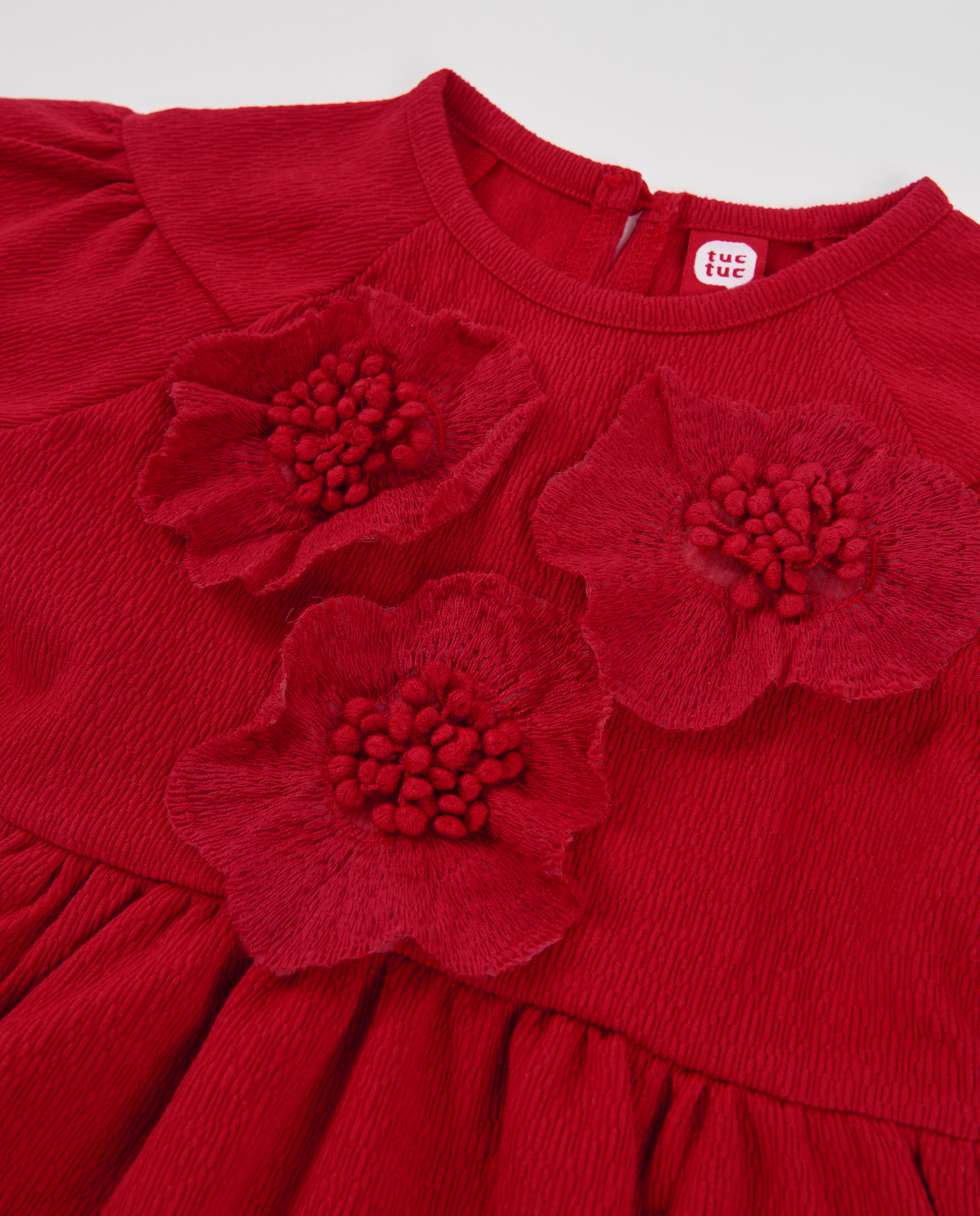Vestido de niña de tela plana con print de flores y manga larga - Tuc tuc - Rojo Rojo-4