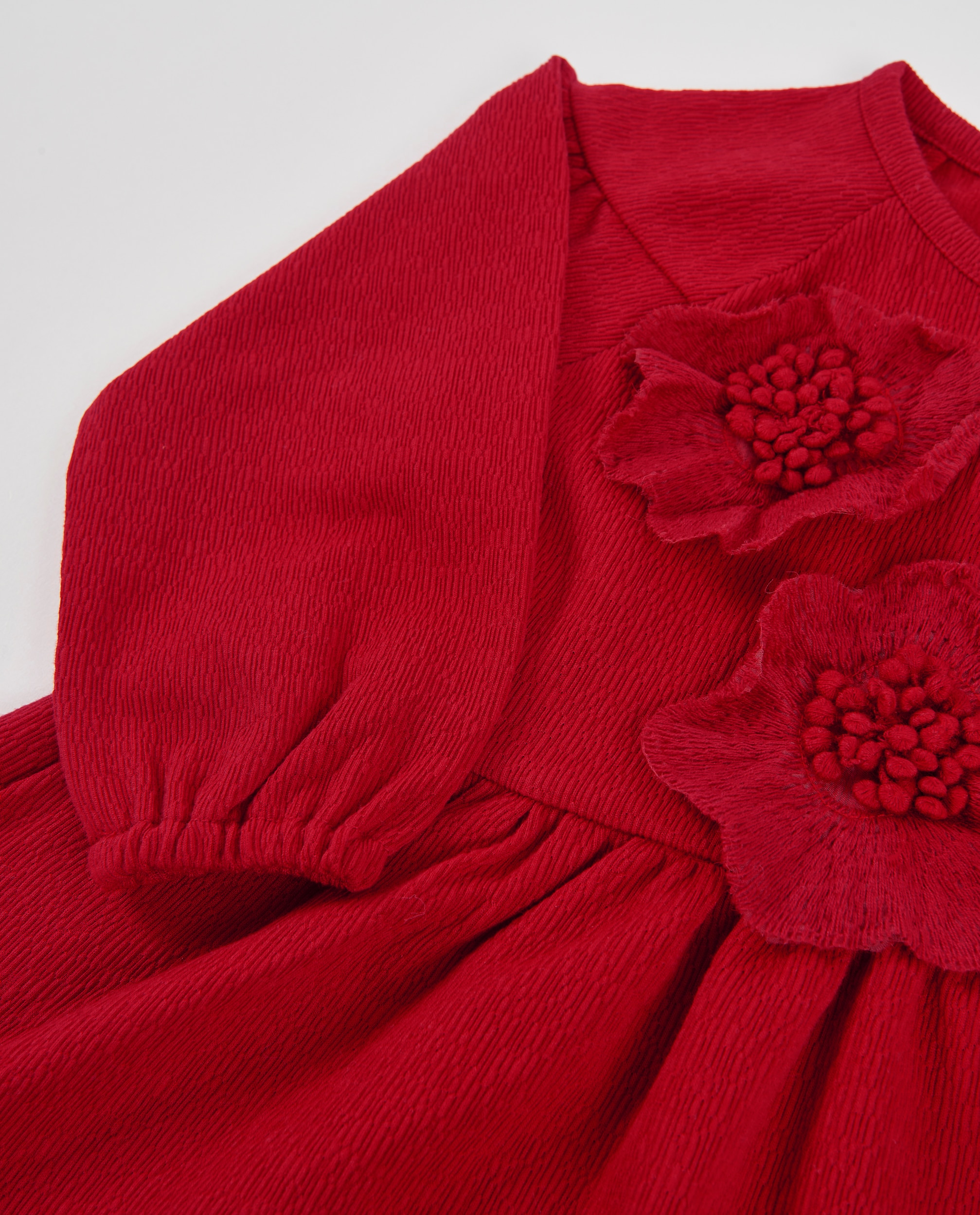 Vestido de niña de tela plana con print de flores y manga larga - Tuc tuc - Rojo Rojo-5