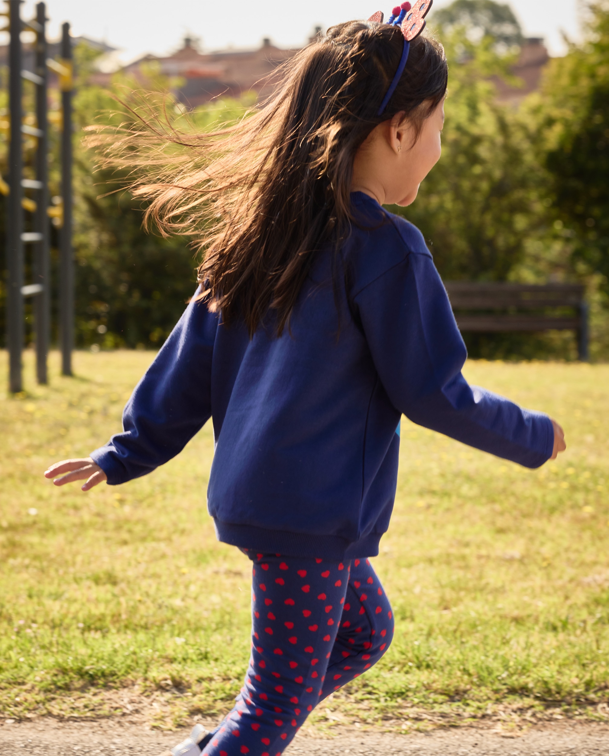 Legging de niña de felpa con estampado de corazones y tejido elástico - Tuc tuc - Azul marino Azul marino-1