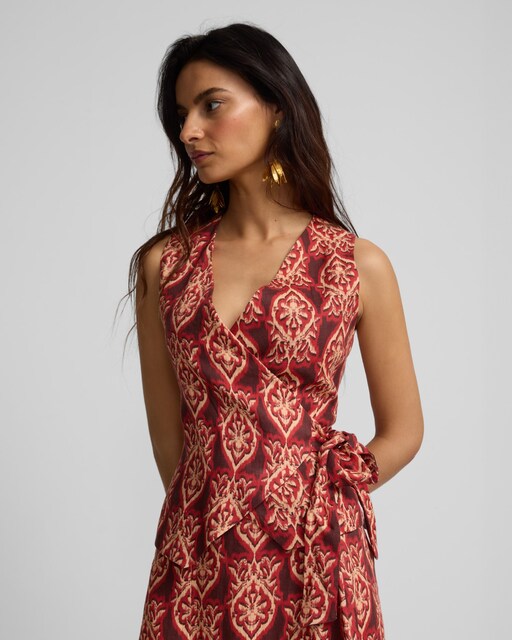 Imagen 0 de Chaleco de mujer lino lazada estampado rojos