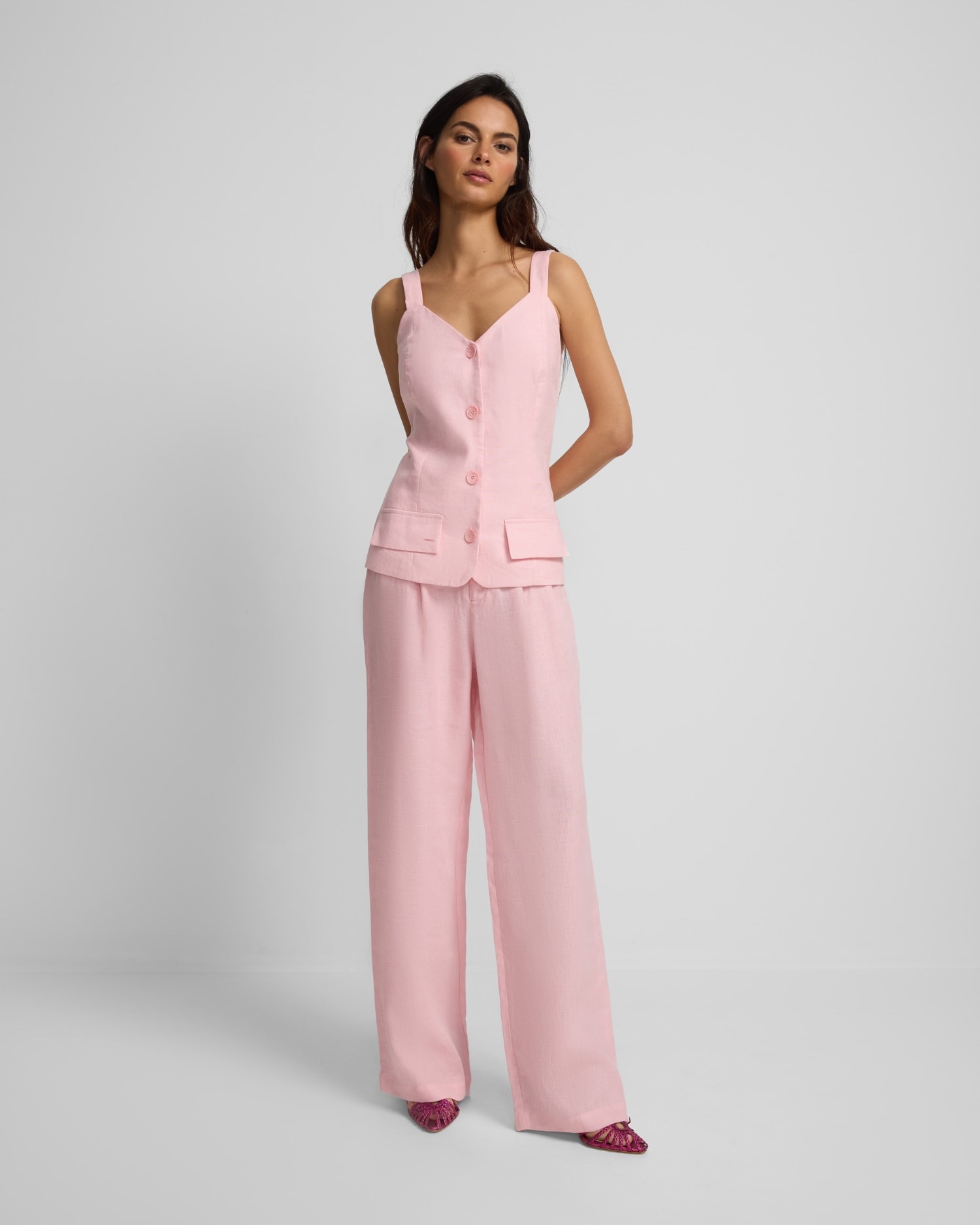 Pantalón de vestir de mujer 100% lino con pinzas