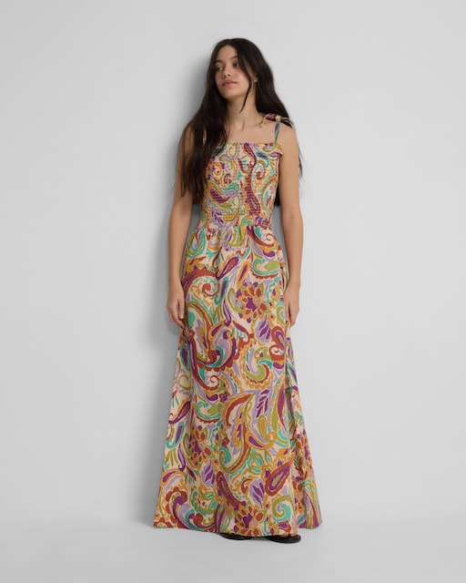 Imagen 0 de Vestido largo fruncido con estampado