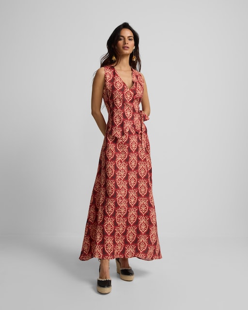 Imagen 0 de Falda lino midi estampado rojos