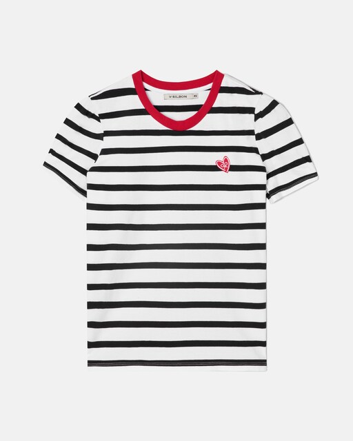 Imagen 0 de Camiseta de mujer a rayas con mangas abullonadas