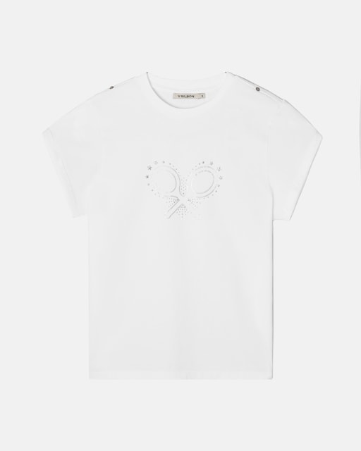 Imagen 0 de Camiseta de mujer con manga roll out y tachas blanca