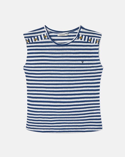 Imagen 0 de Camiseta de mujer a rayas con botones decorativos