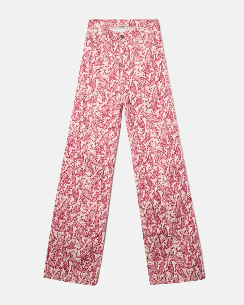 Pantalón de mujer demin estampado cachemir rosa · Silbon · El
