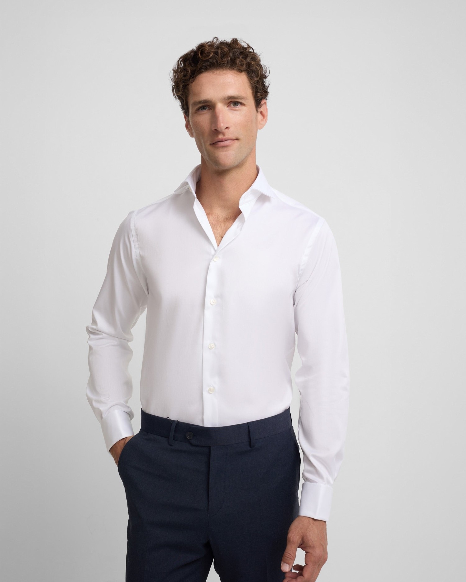 Camisa de vestir de hombre easy iron puño doble - Silbon - Blanco Blanco-1