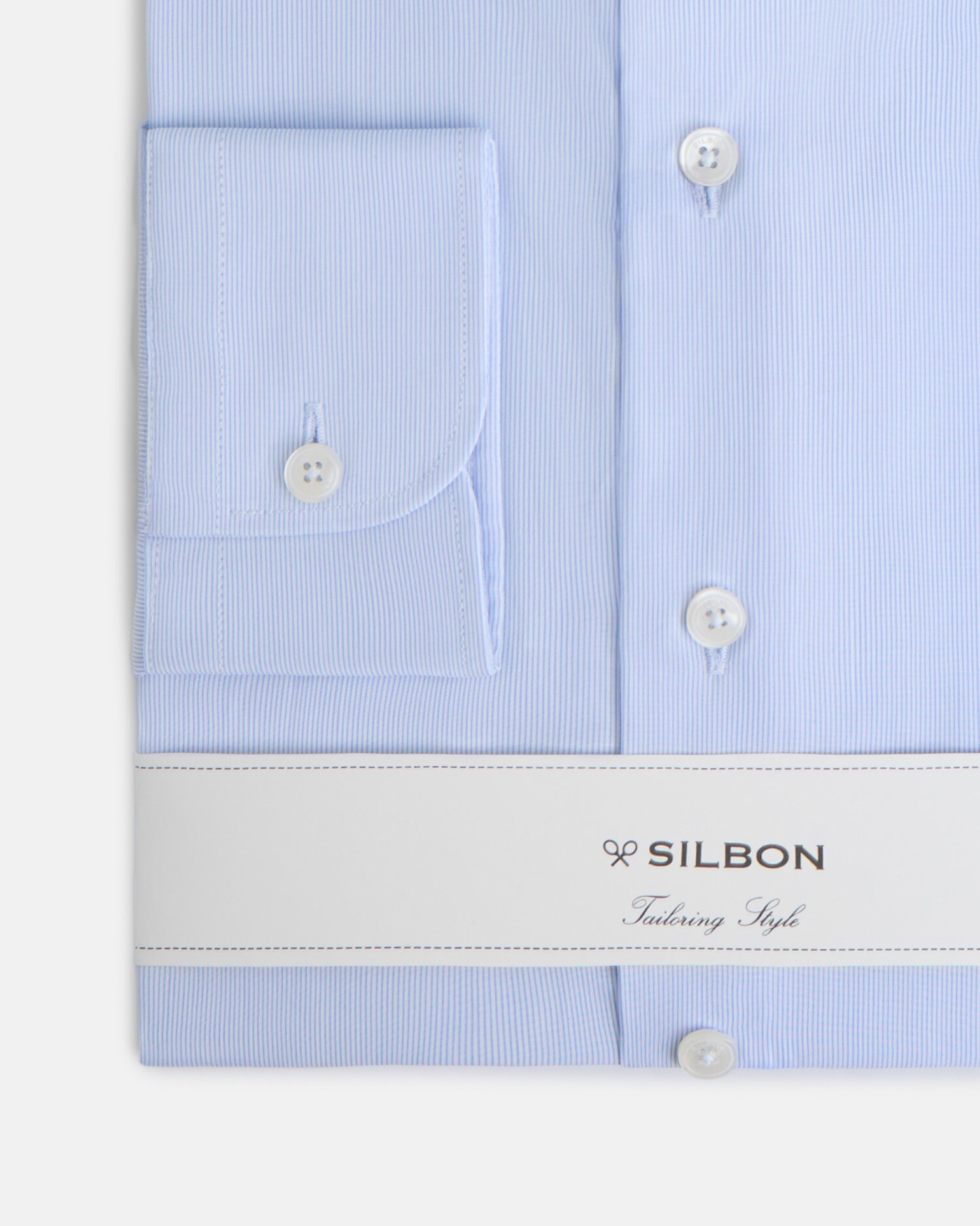 Camisa vestir de hombre mini rayas puño simple - Silbon - Azul claro Azul claro-5