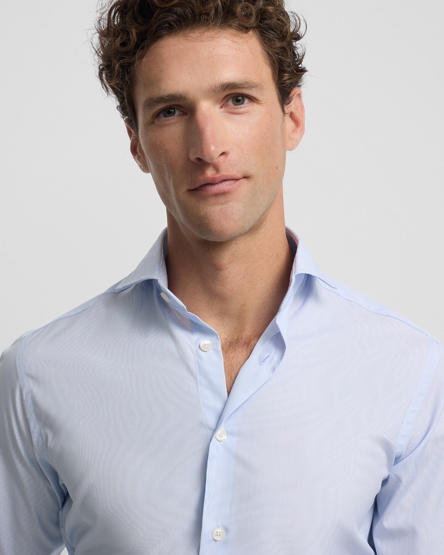Camisa vestir de hombre mini rayas puño simple - Silbon - Azul celeste Azul celeste-3