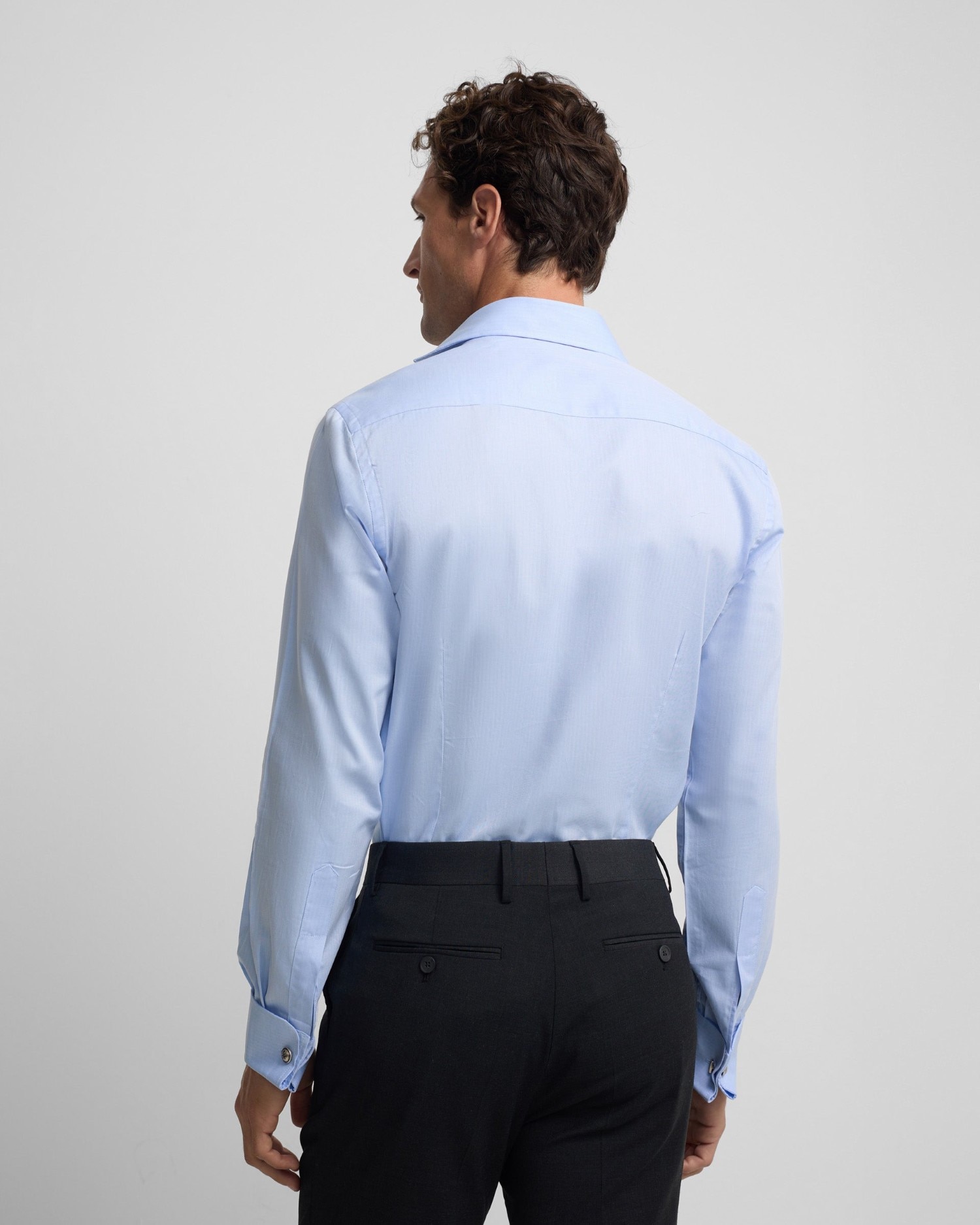 Camisa de vestir de hombre espiga puño doble - Silbon - Azul celeste Azul celeste-2