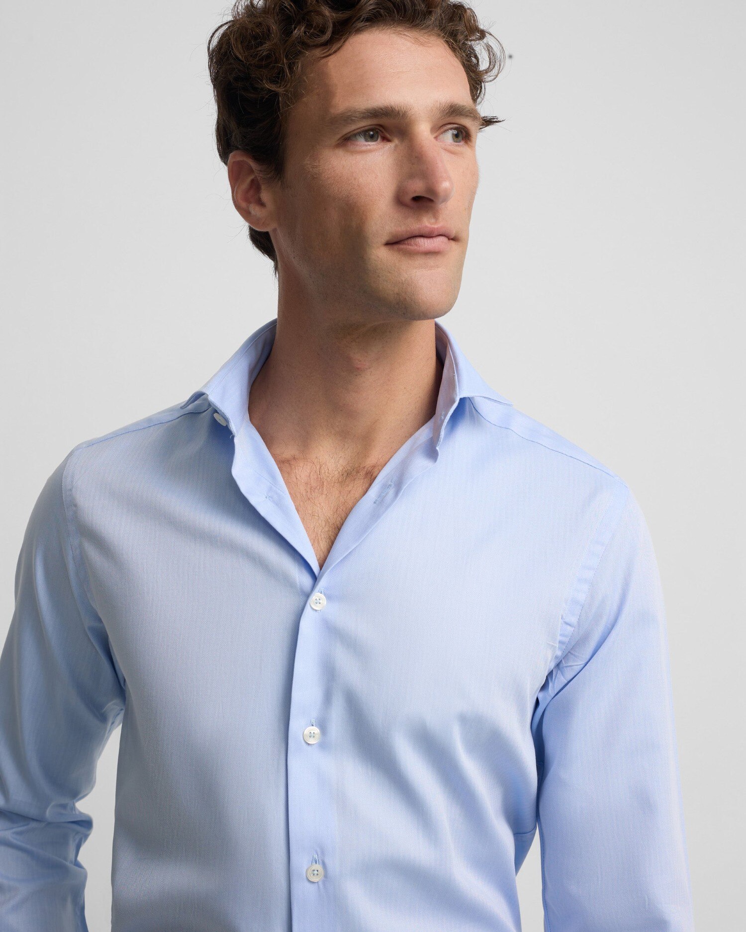 Camisa de vestir de hombre espiga puño doble - Silbon - Azul celeste Azul celeste-3
