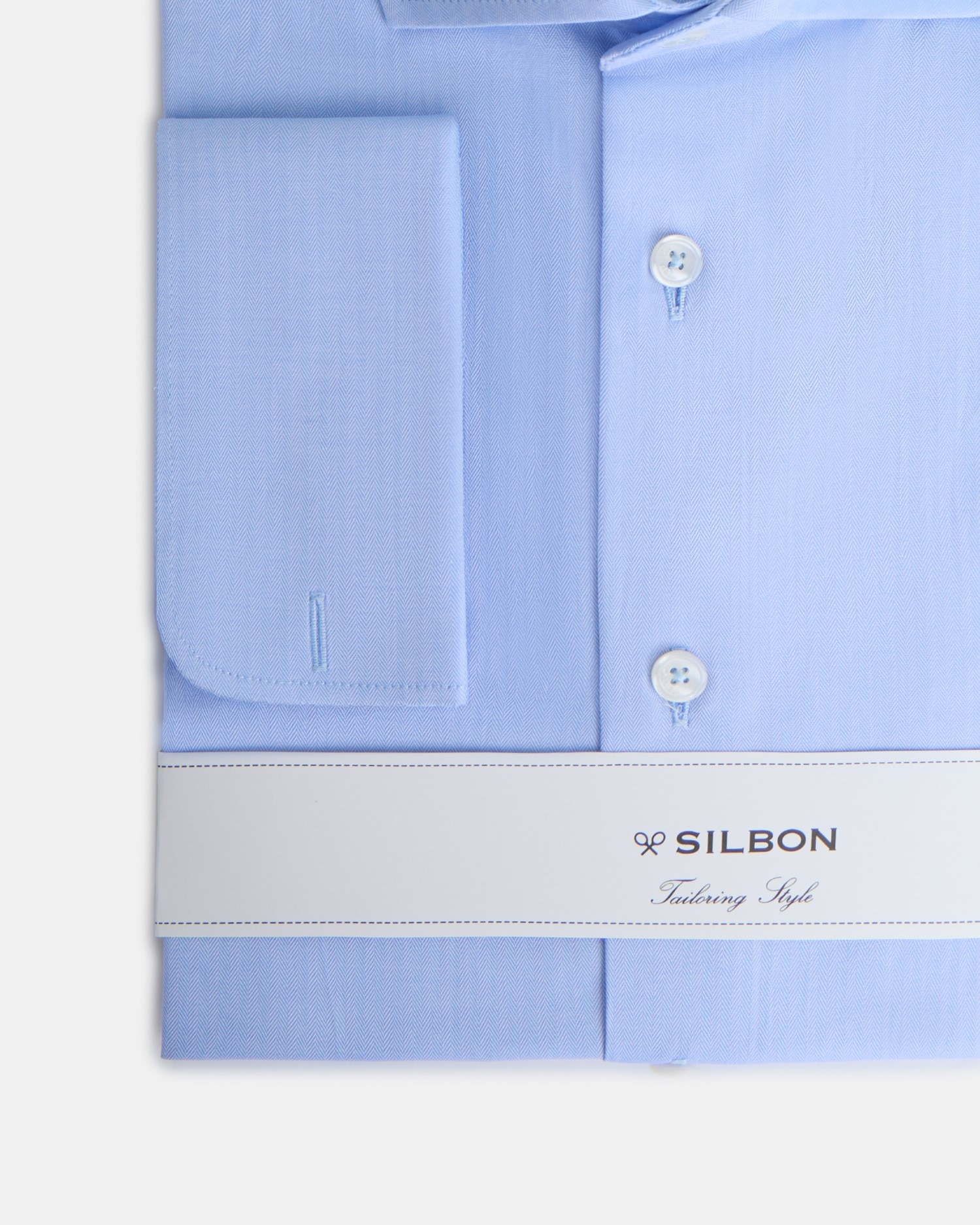 Camisa de vestir de hombre espiga puño doble - Silbon - Azul celeste Azul celeste-4