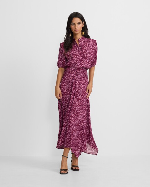 Imagen 0 de Falda midi asimétrica estampado lurex morados